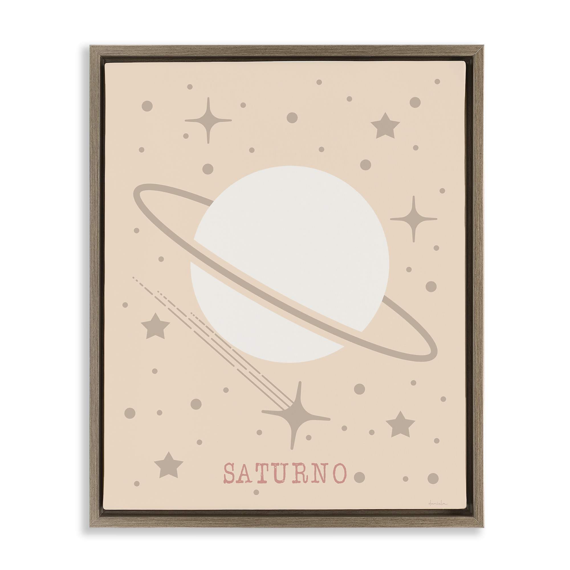 Stupell Industries BT-944-FFE-24X30 Minimal Saturn with Stars Floating Frame design by Daniela Santiago