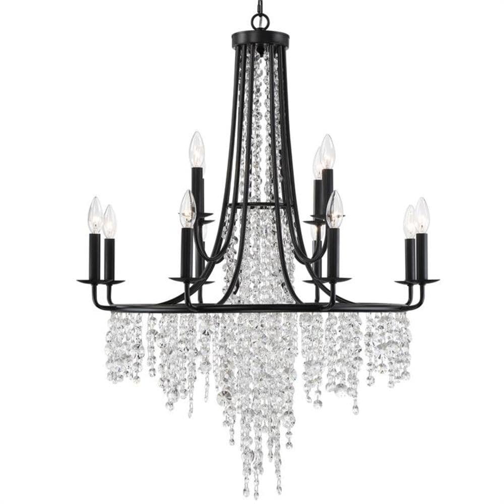 Crystorama GAB-B7312-MK Gabrielle 12 -Light Matte Black Rustic Crystal For Use in Bathrooms, Foyers, Kitchens, Chandelier