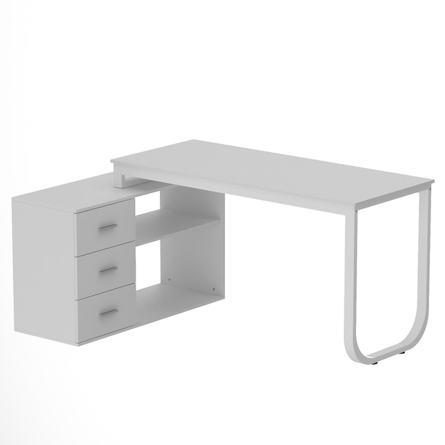 FUFU&GAGA Modern/Contemporary White L-Shaped Desk with Hutch, 3 Drawers ...