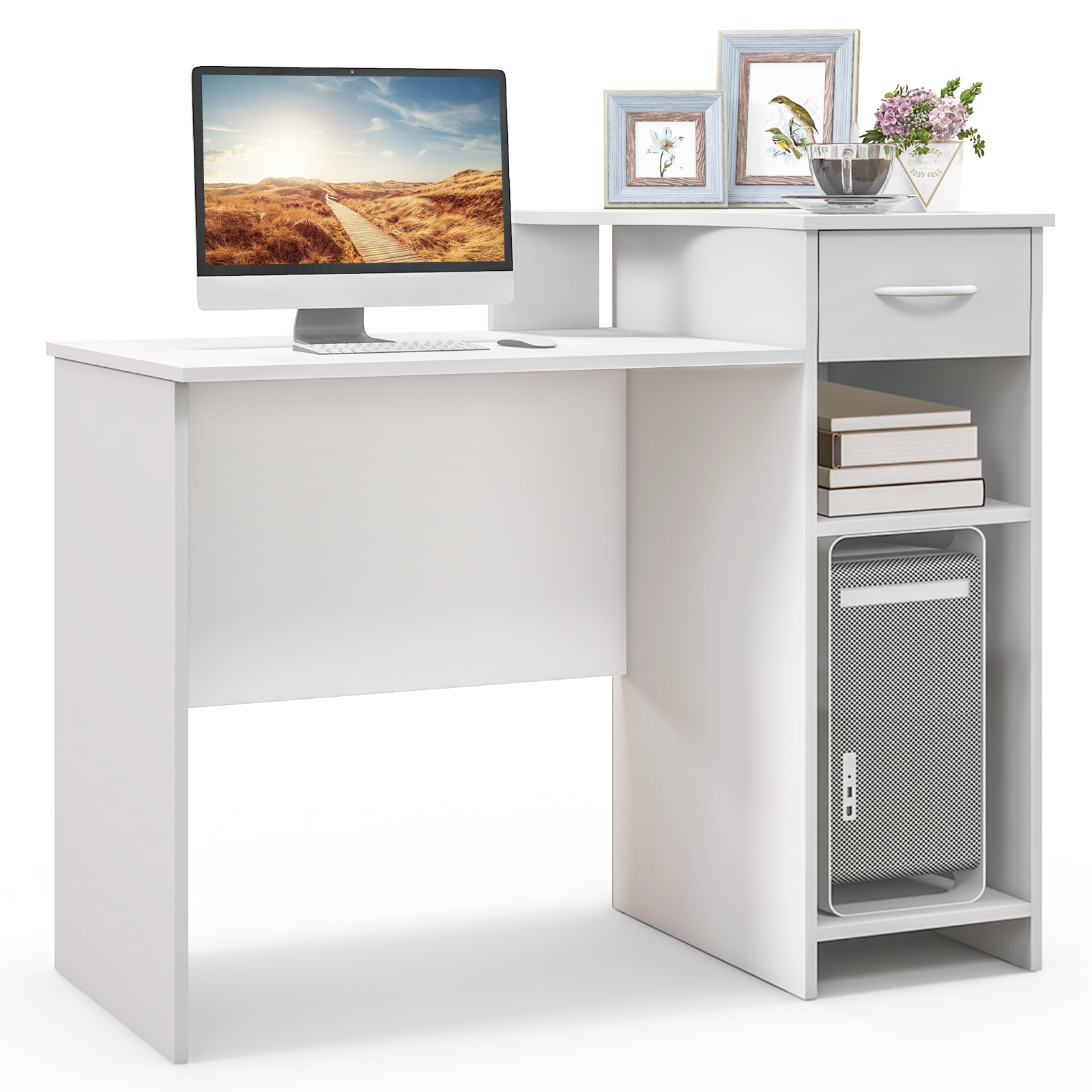 Home Office Computer Desk with Adjustable Shelf Storage Cabinet and Cable Management