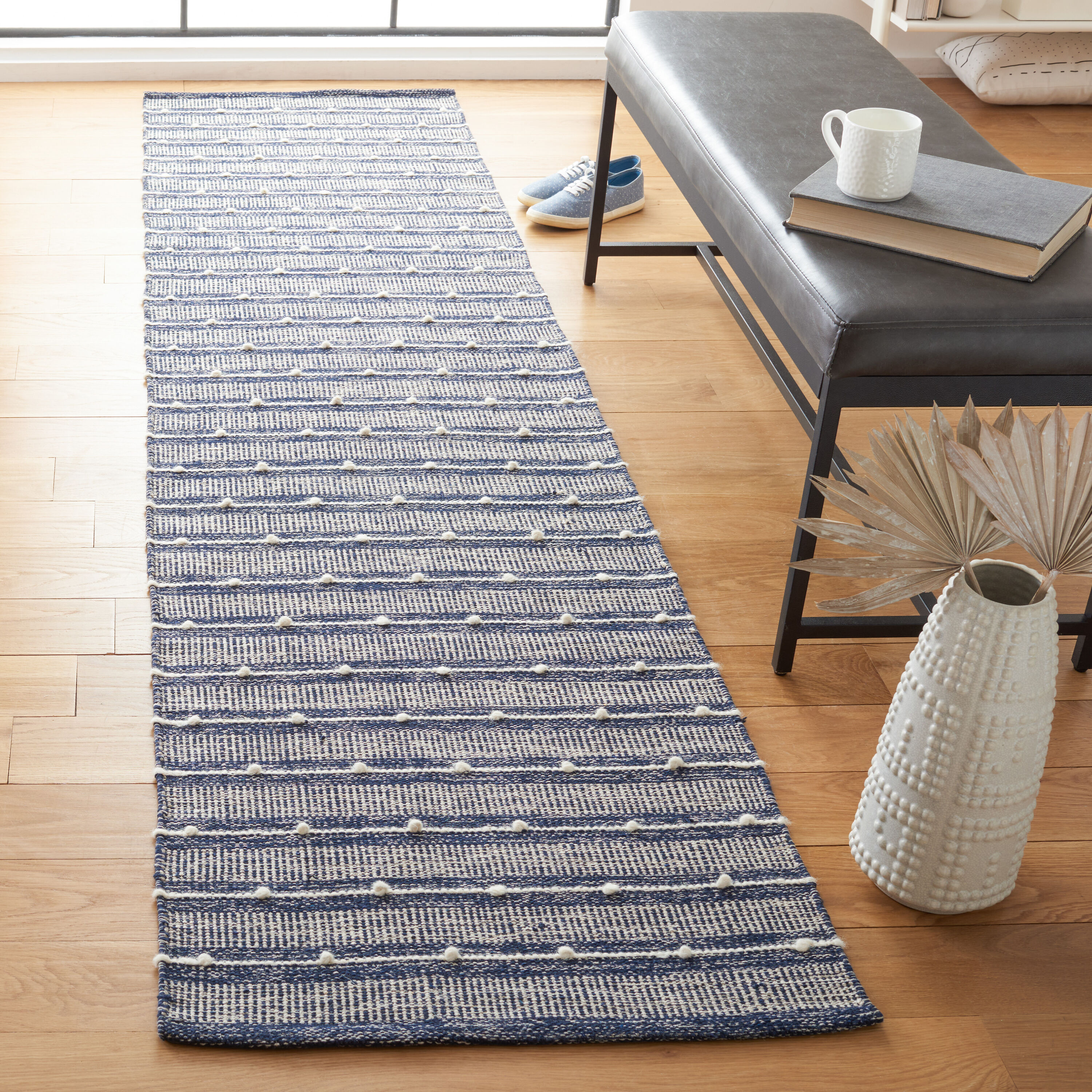  Striped Kilim 513 Navy/Blue Contemporary 2ft-3in x 9ft Runner Rug