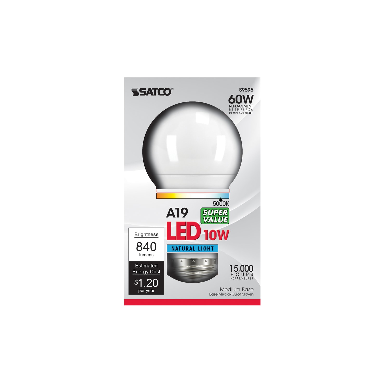 SATCO NUVO EJD3835386--6-1 A19 E26 Medium LED Bulb Natural Light 60 Watt Equivalence 1 pk Case of 6