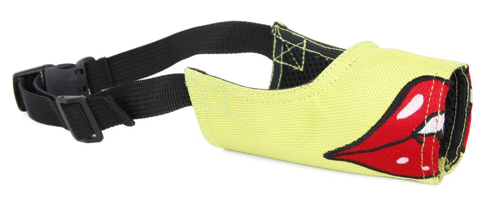 Pet Life Adjustable Green/Red Dog Muzzle for Medium-sized Dogs, Prevents Barking and Chewing, Durable Nylon Straps