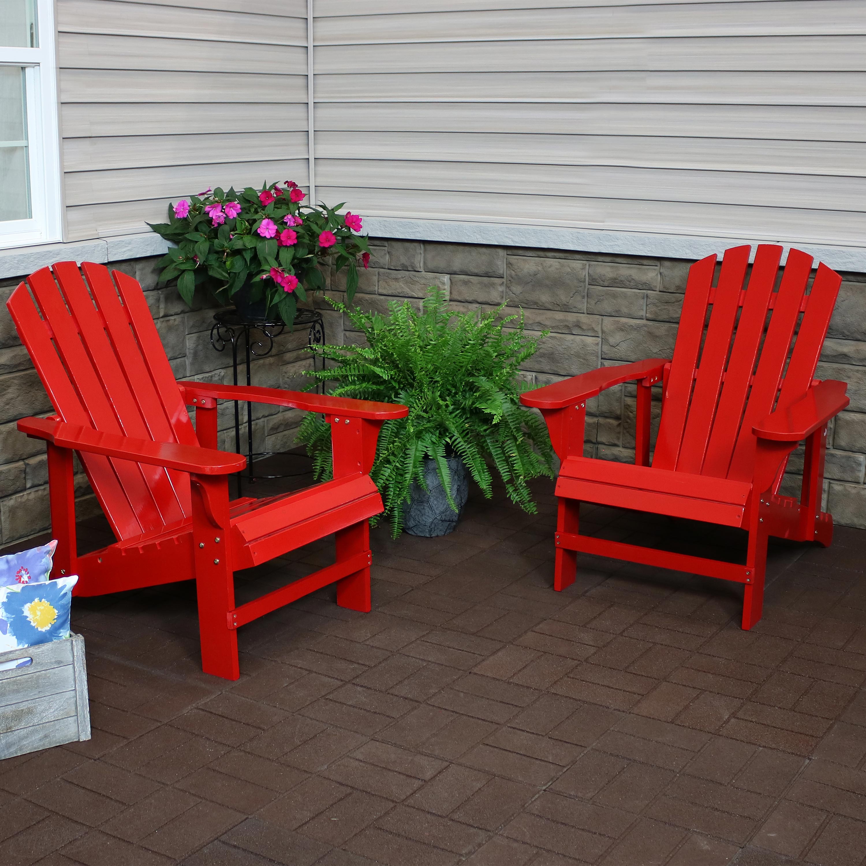 Sunnydaze Decor IEO-549-2PK Red Wood Frame Stationary Adirondack Chair with Solid Seat