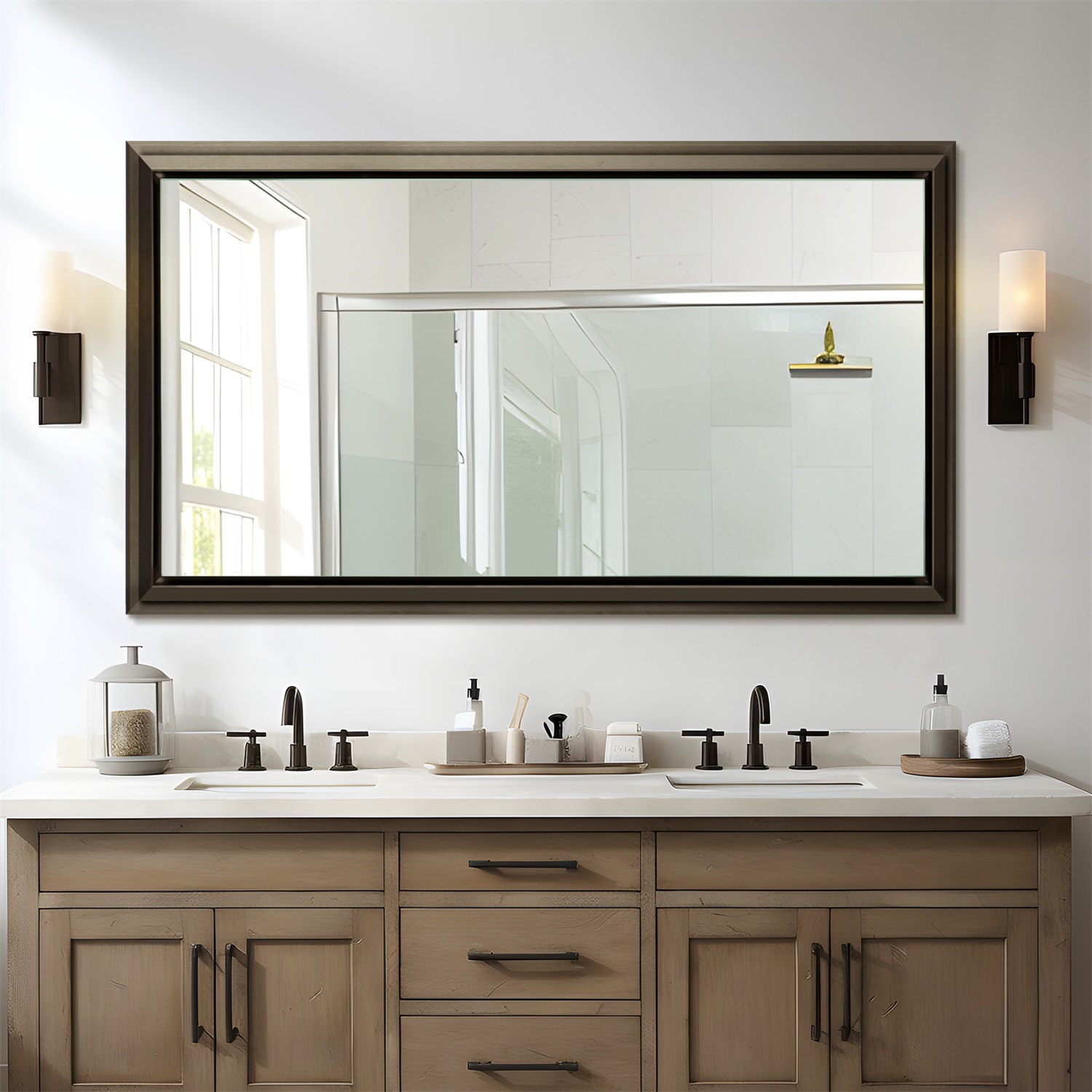 30-in x 60-in Framed Bathroom Vanity Mirror (Brown) at Lowes.com