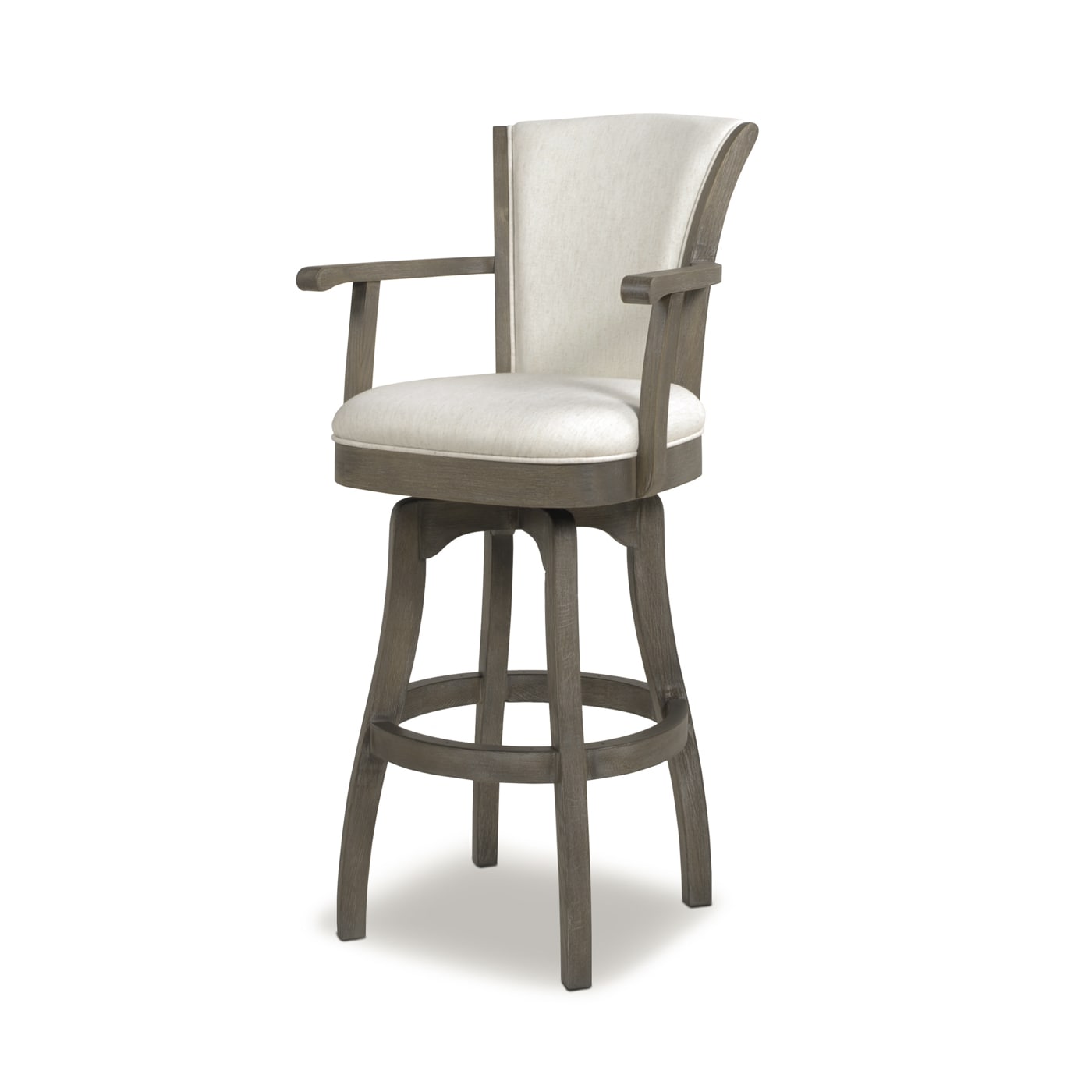 Jennifer Taylor Home 81040-MLW Williams Natural White 31-in H Bar height (28-in to 33-in) Round Seat Upholstered Swivel Wood Bar Stool