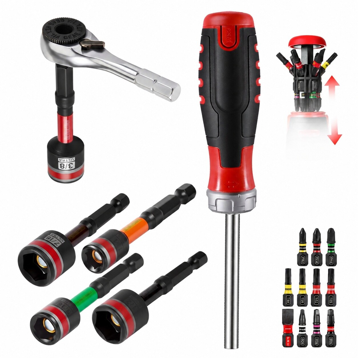 SenQWFa  19 Piece Ratcheting Screwdriver Set Mini Ratchet Wrench Impact Screwdriver Bits Portable Hand Tools Kit for Repair and DIY
