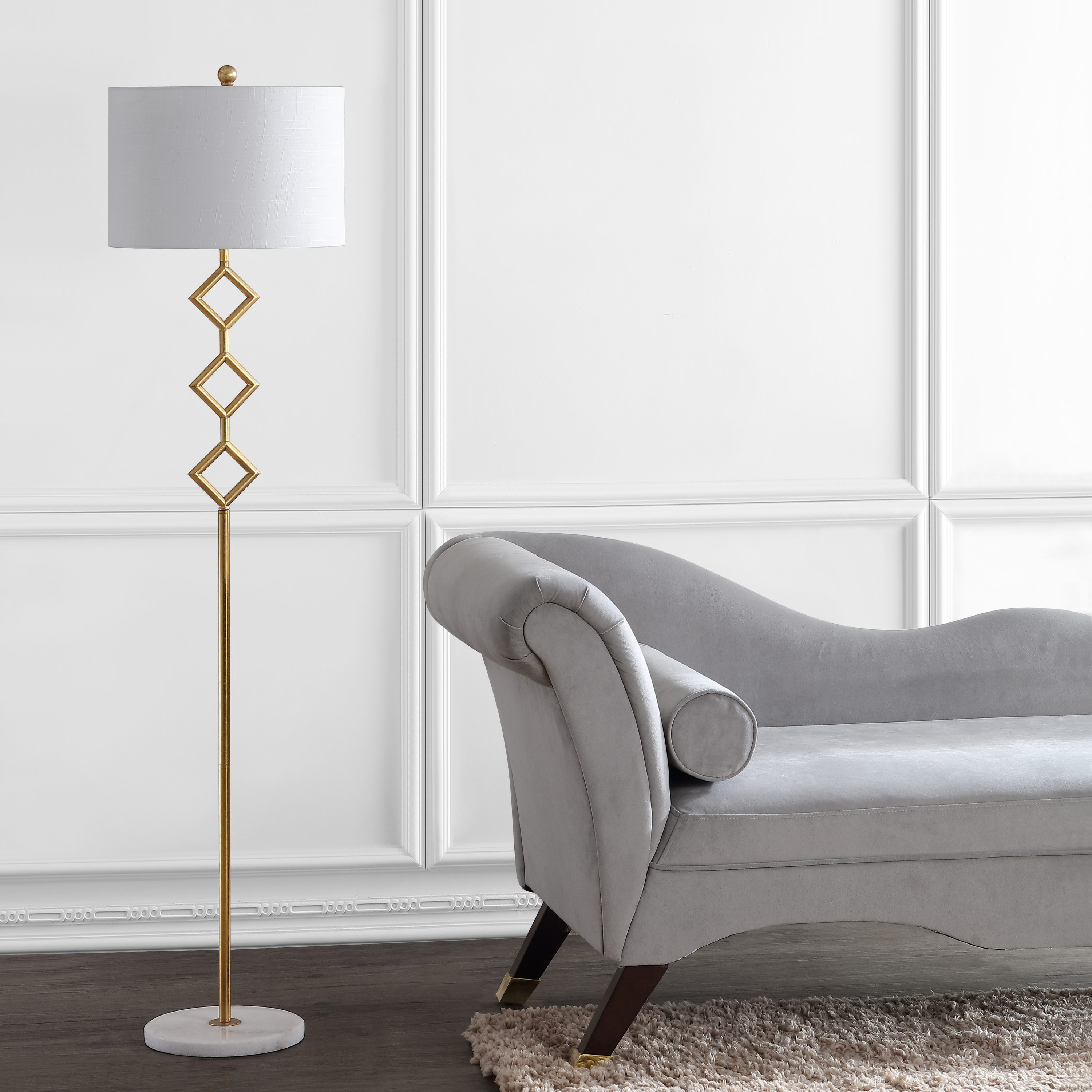 61.5" Gold Metal Floor Lamp with White Linen Shade