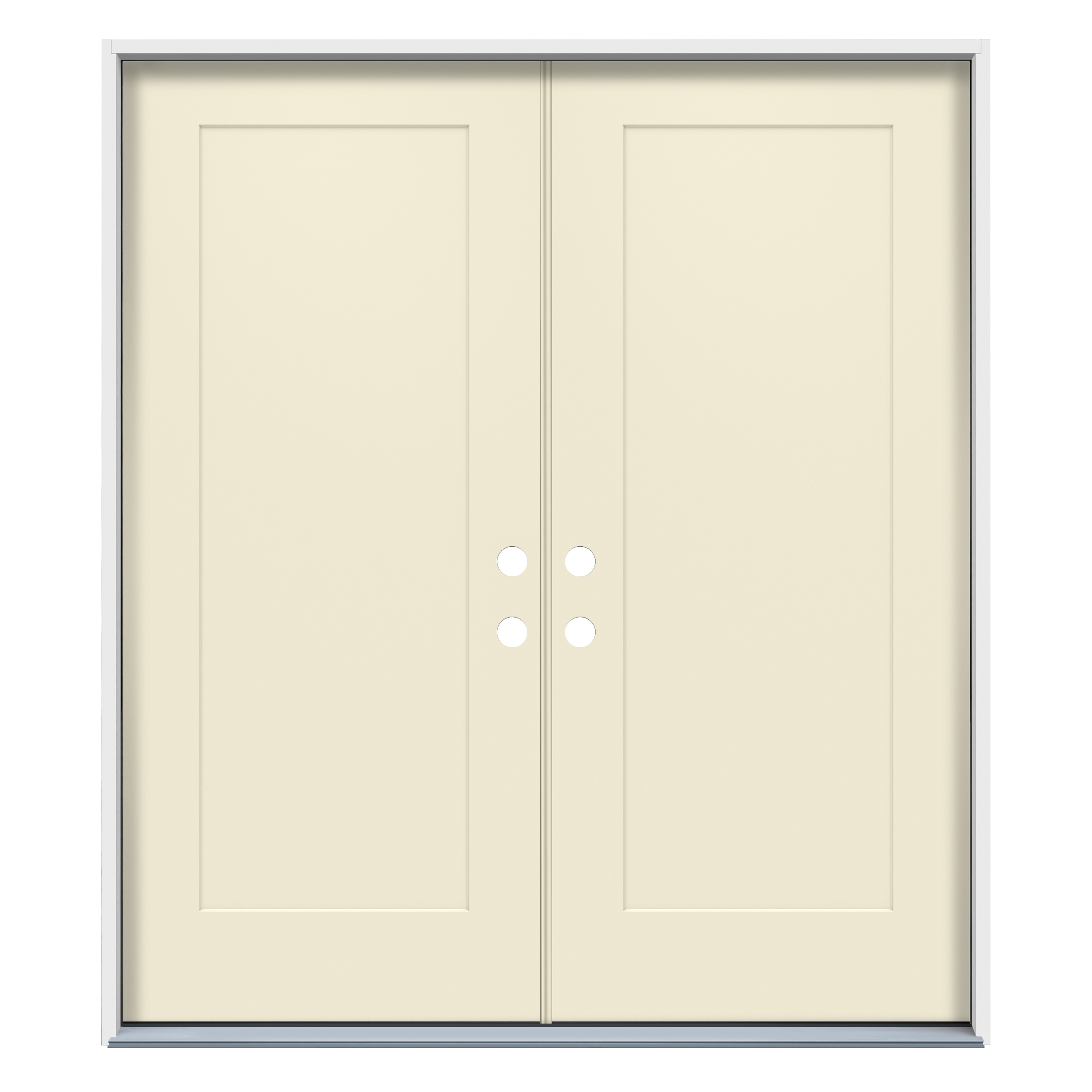 American Building Supply 64-in x 80-in Steel Right-Hand Inswing Bisque Paint Painted Prehung Double Front Door Insulating Core in Off-White -  LO1049560