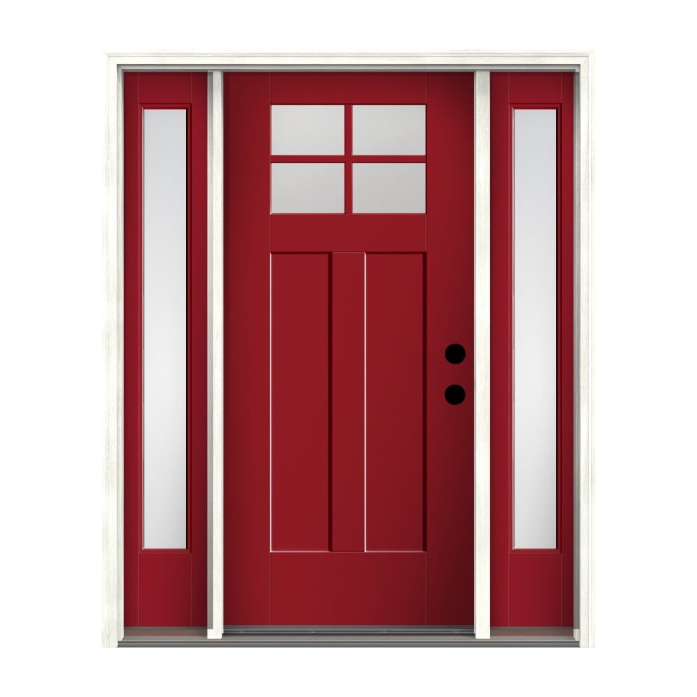 Therma-Tru Benchmark Doors Shaker 64-in x 80-in Fiberglass Craftsman Left-Hand Inswing Real Red Painted Prehung Single Front Door with Sidelights -  TTB642333SOS