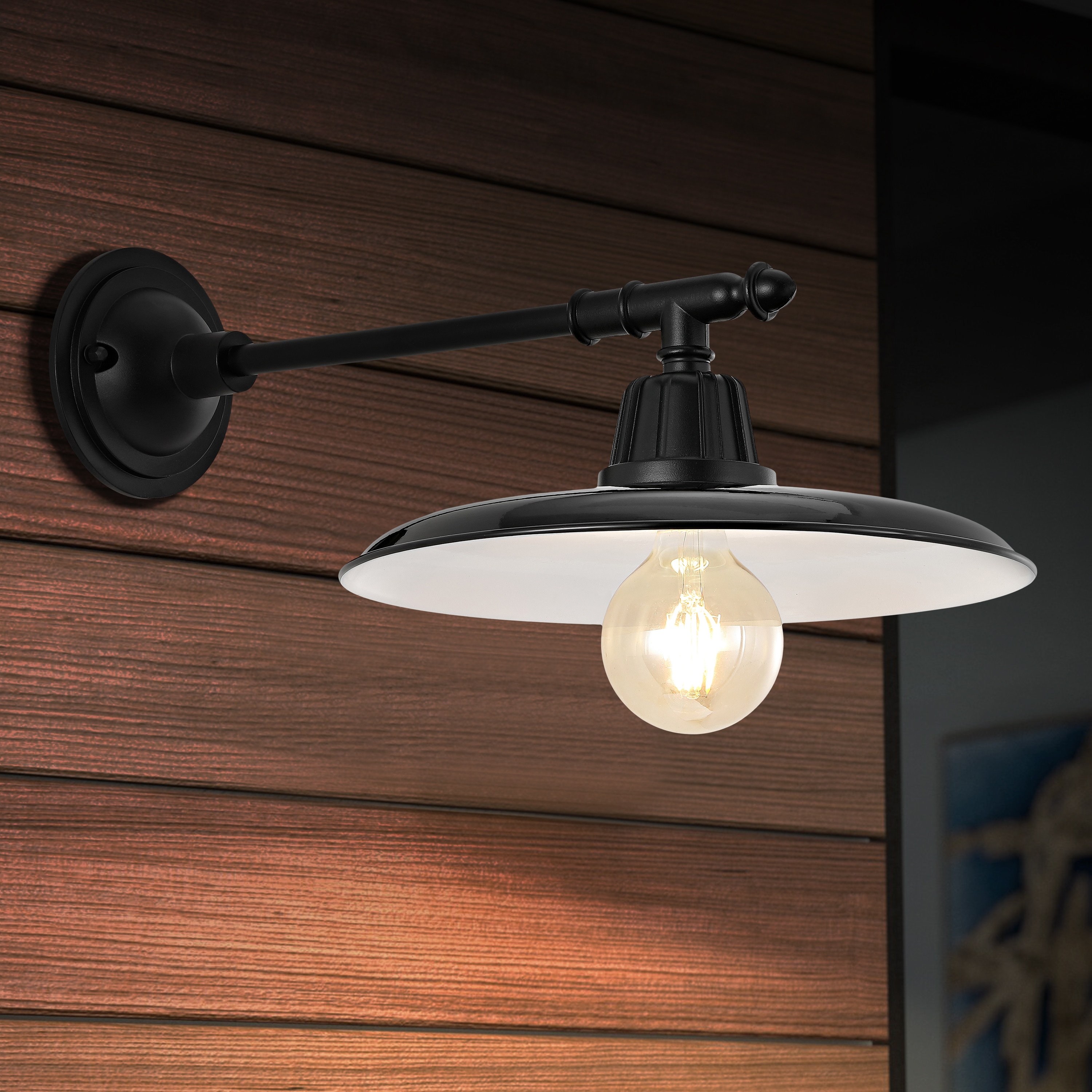 JONATHAN  Y JYL7616B Bonner Farmhouse Industrial Iron Victorian Arm 1 -Light 10-in H Polished Black Hardwired Outdoor Wall Light