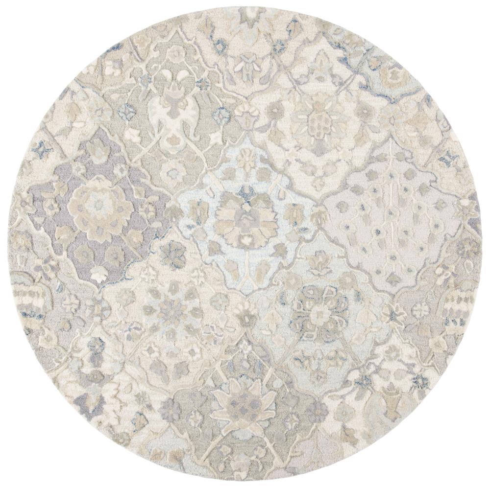 Safavieh GLM622F-6R Glamour Corfu 6 x 6 (ft) Tufted Wool Gray/Blue Round Indoor Floral/Botanical Farmhouse/Cottage Area rug