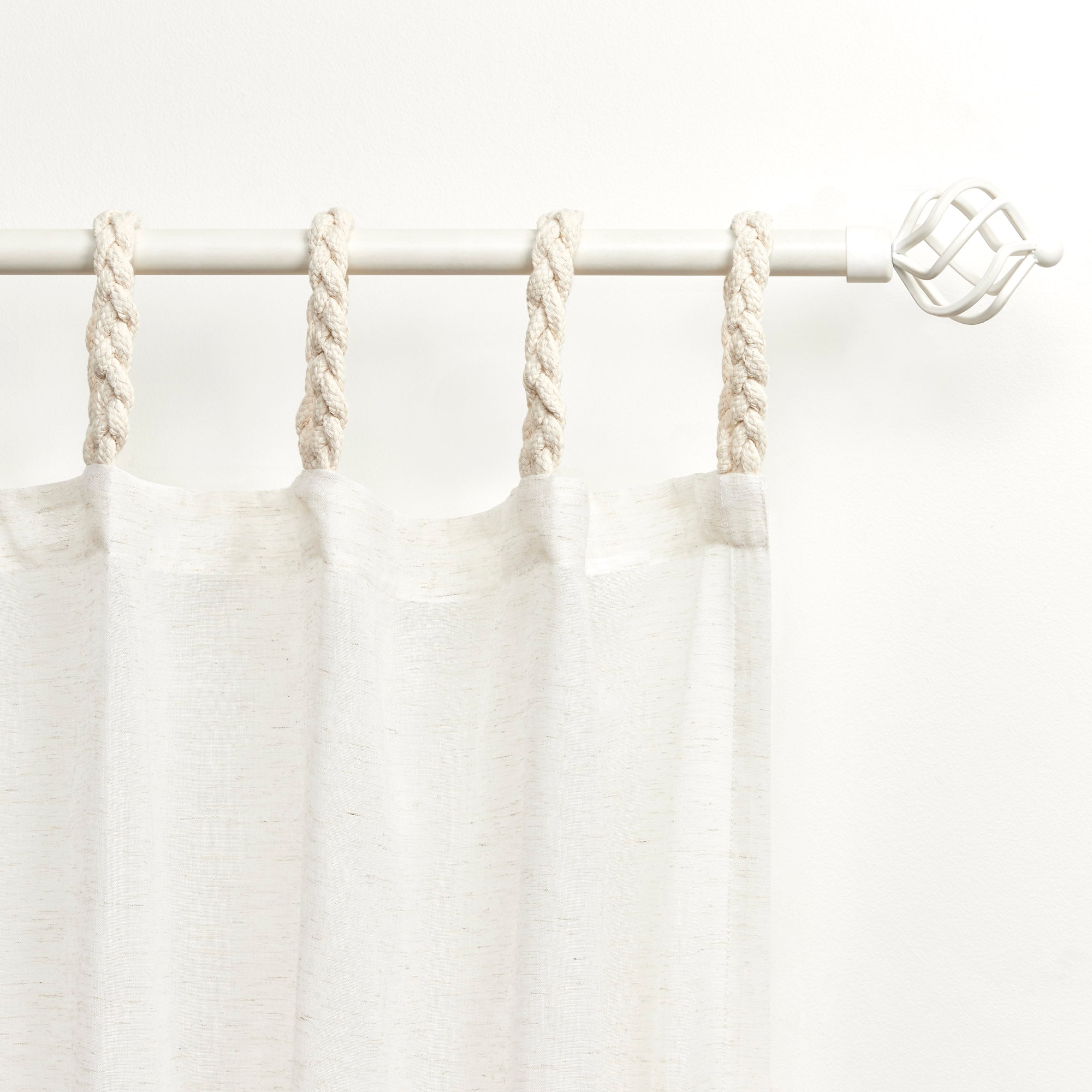 White Sheer Linen-Blend Tab Top Curtain Panels
