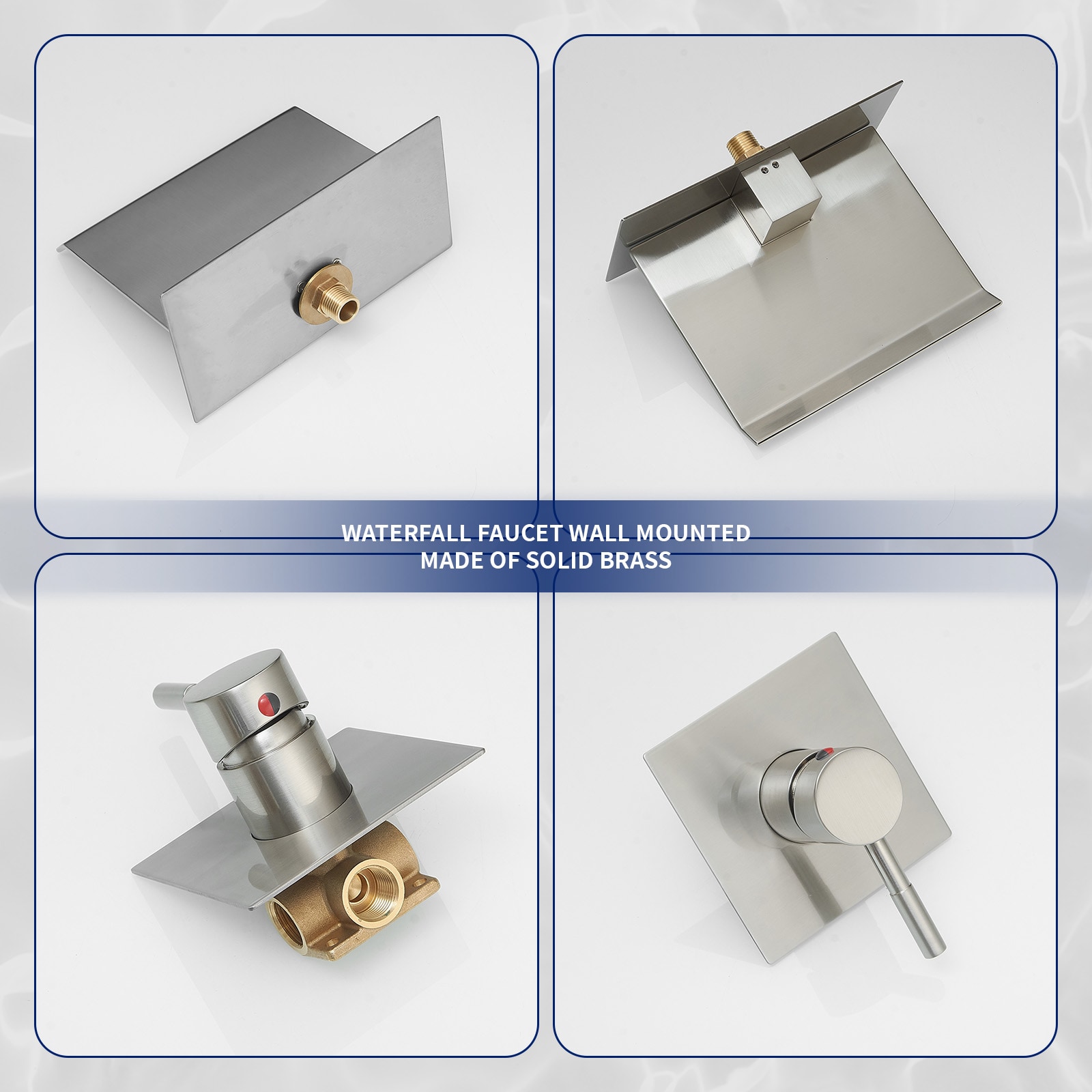 Brushed Nickel Wall Mount Waterfall Bathroom Faucet with Lever Handle
