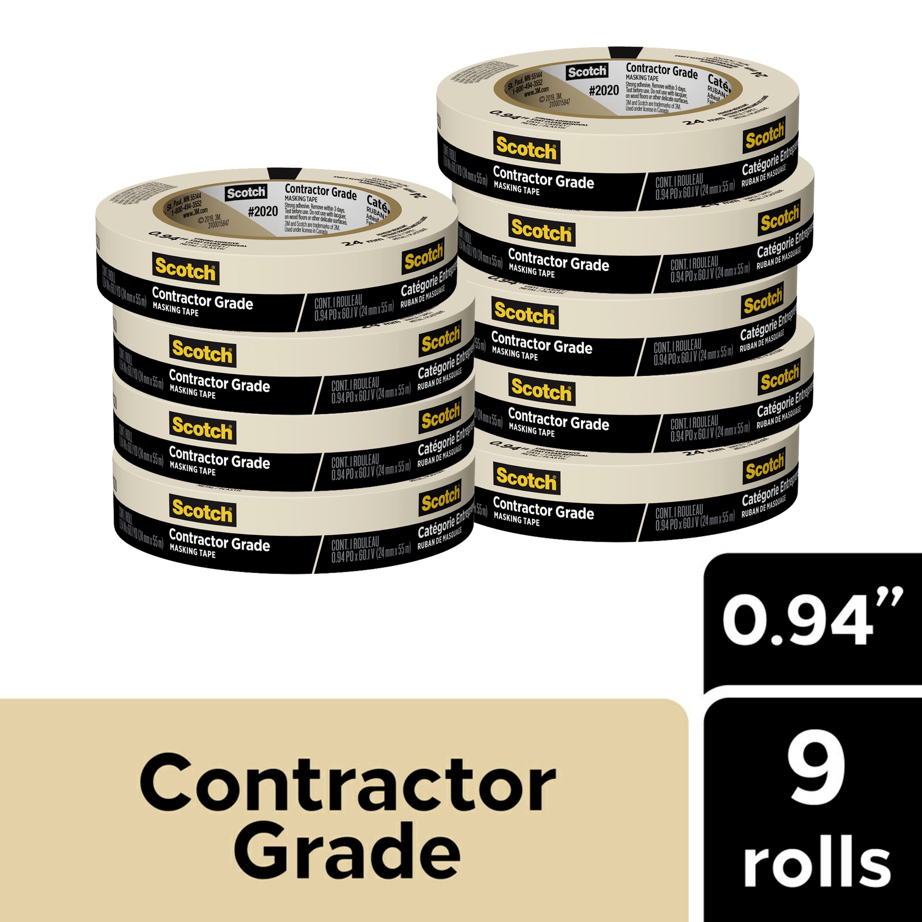 Masking Tape: 12 Wide, 60 yd Long, 4.4 mil Thick, Natural