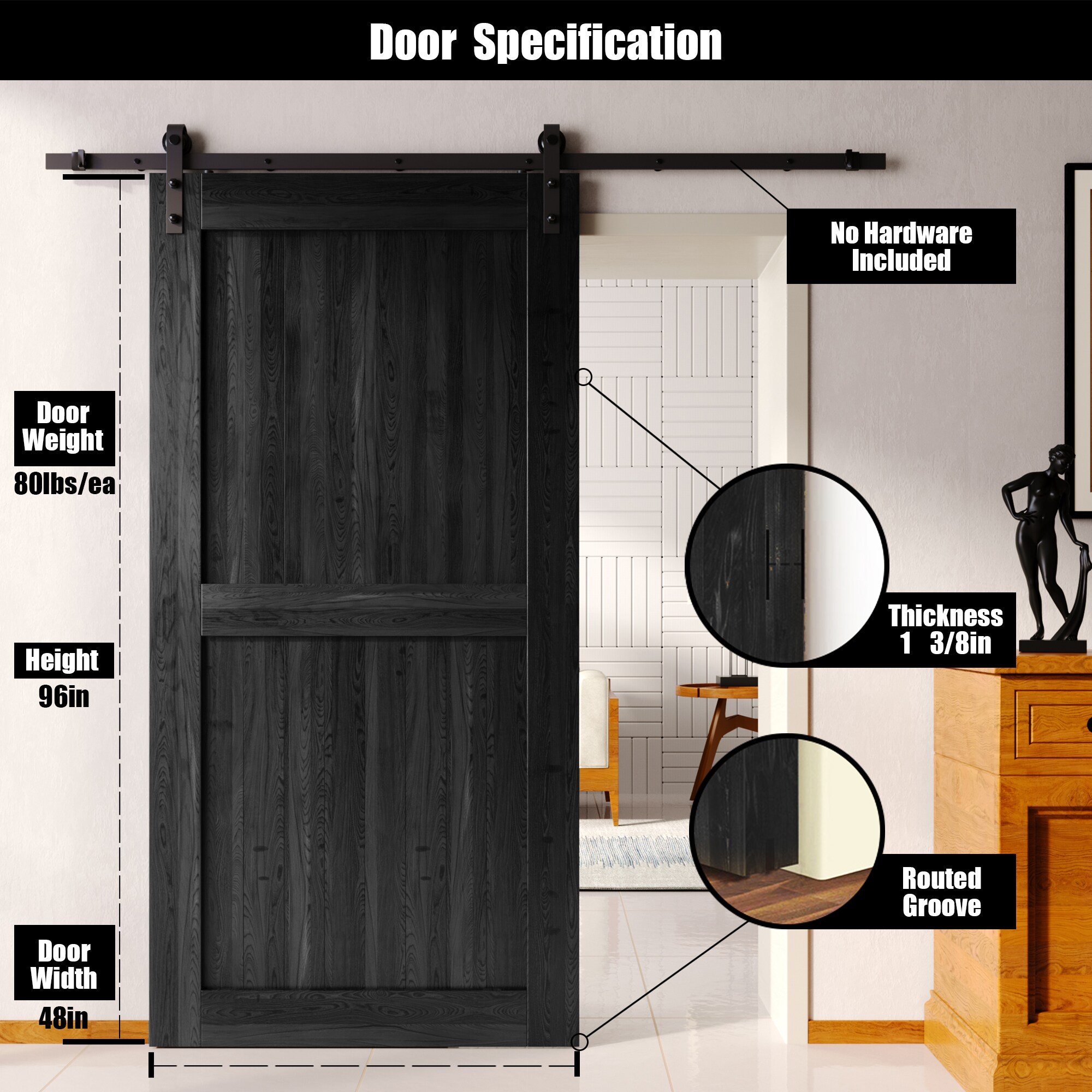 HOMACER 4896-H-BK Barn-Doors - View #2