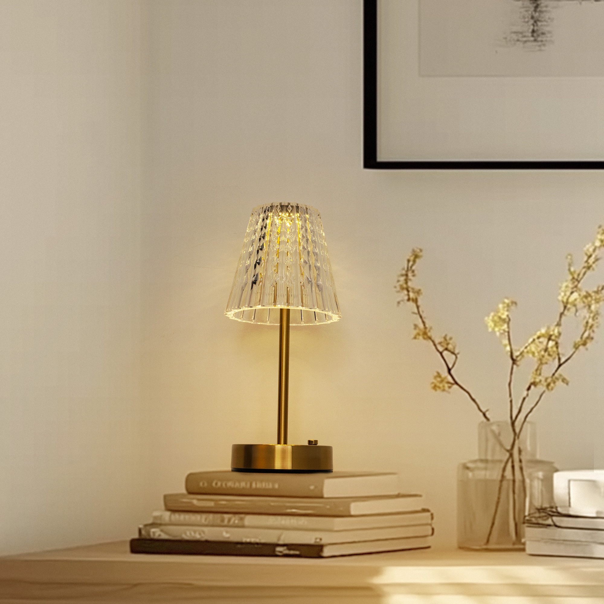 YANSUN LA-RZ-TD03301GD-11 11.4-in Gold LED Rotary socket Integrated Table Lamp with Acrylic Shade