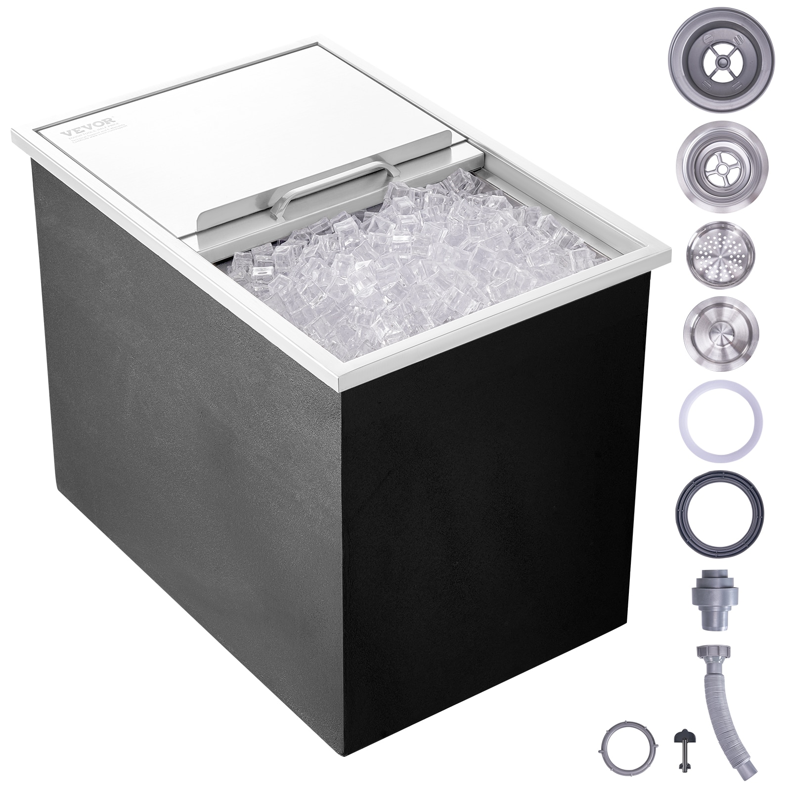 VEVOR JG18X27X210000001V0 28.9-Gallons 27 X 18-IN Drop-in Ice Bin Chest Interior SUS304 + Exterior SUS201 Stainless steel Ice Bucket