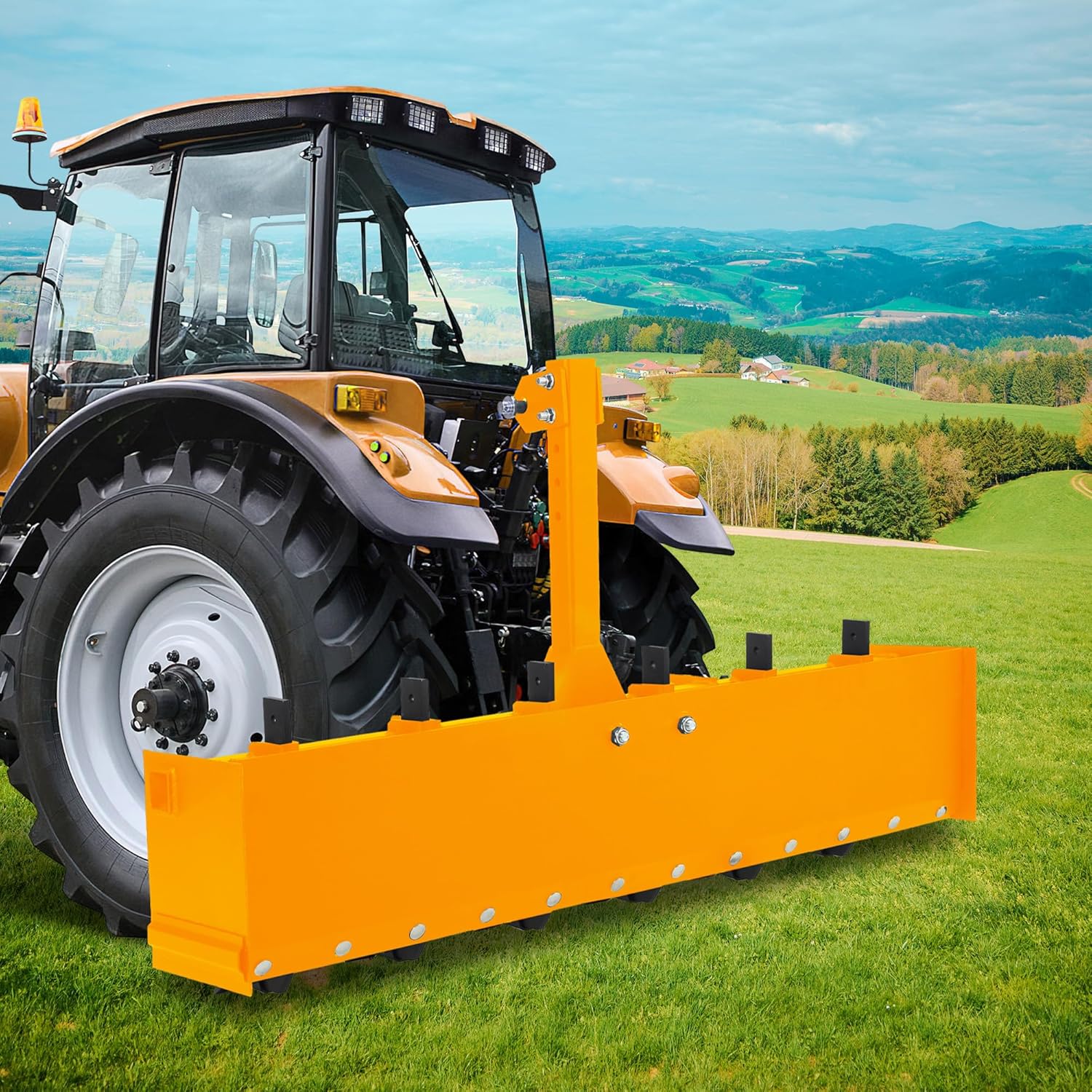 Qeetex ZYFLPHO-33GD6L4E 55 inches Yellow CAT-0 3-Point Cultivator with Spring Steel Tines Box Scraper Compatible