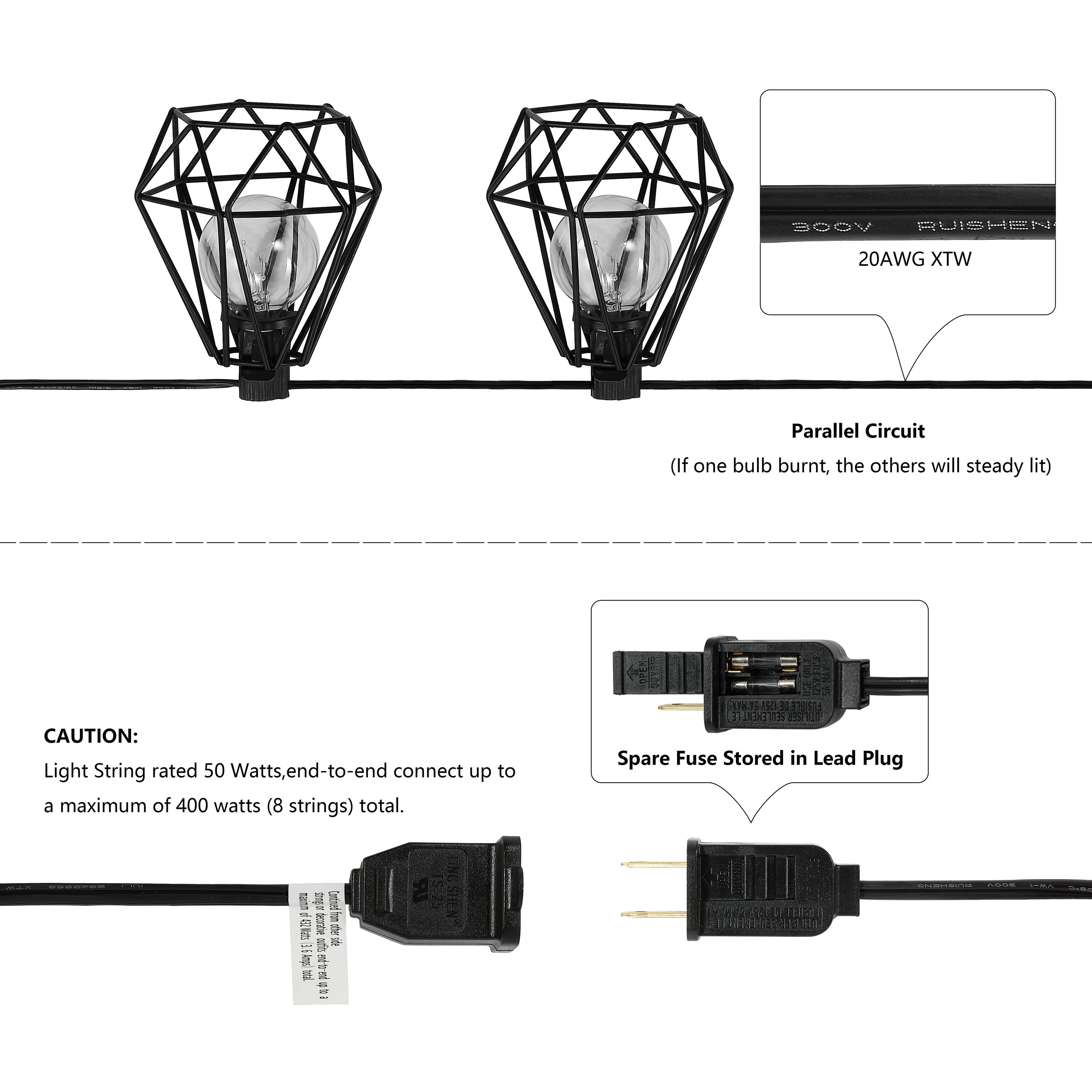 Black Diamond Cage LED Globe String Lights, 10 ft