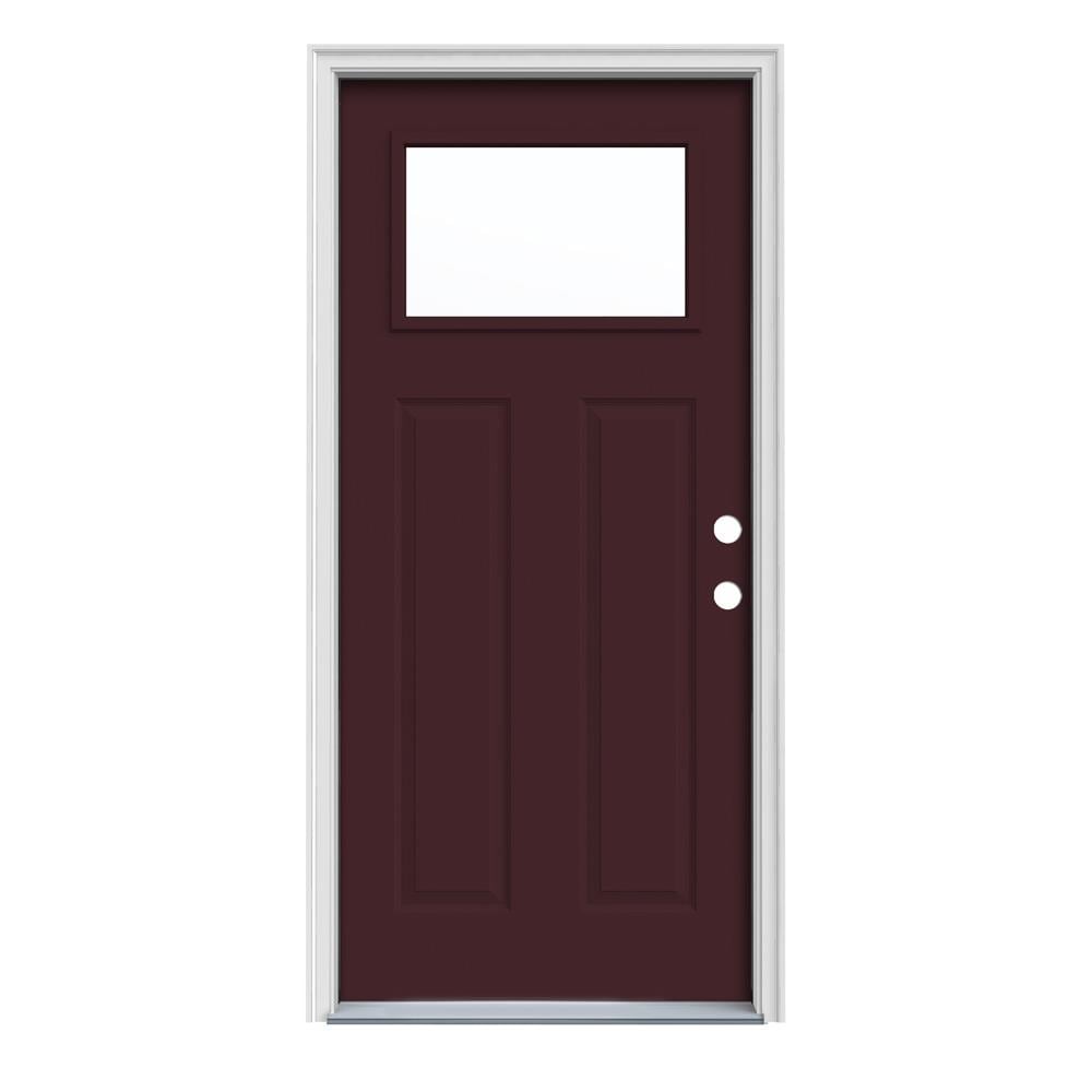 JELD-WEN LOWOLJW167701004 36-in x 80-in x 4-9/16-in Steel Craftsman Left-hand inswing Currant Painted Prehung Front Door with Brickmould Insulating core