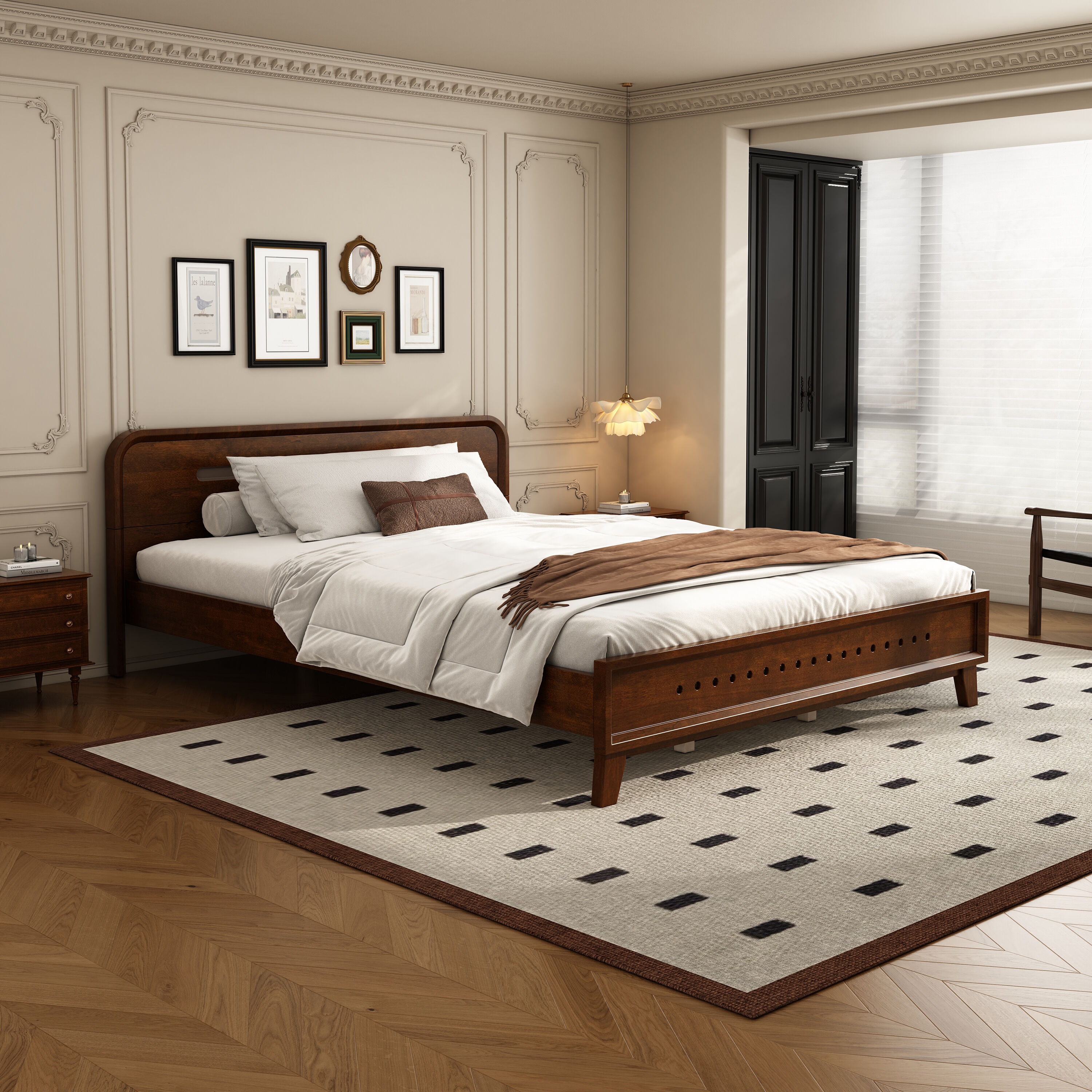 Christopher Knight Home 335295 Rustic Pine Solid Wood Platform Bed Queen Dark Walnut