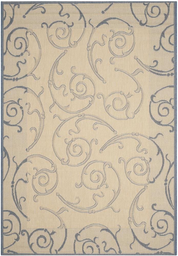 Safavieh CY2665-3101-8 Courtyard Scrolls 8 x 11 (ft) Loomed Polypropylene Natural/Blue Rectangular Indoor/Outdoor Abstract Coastal Area rug