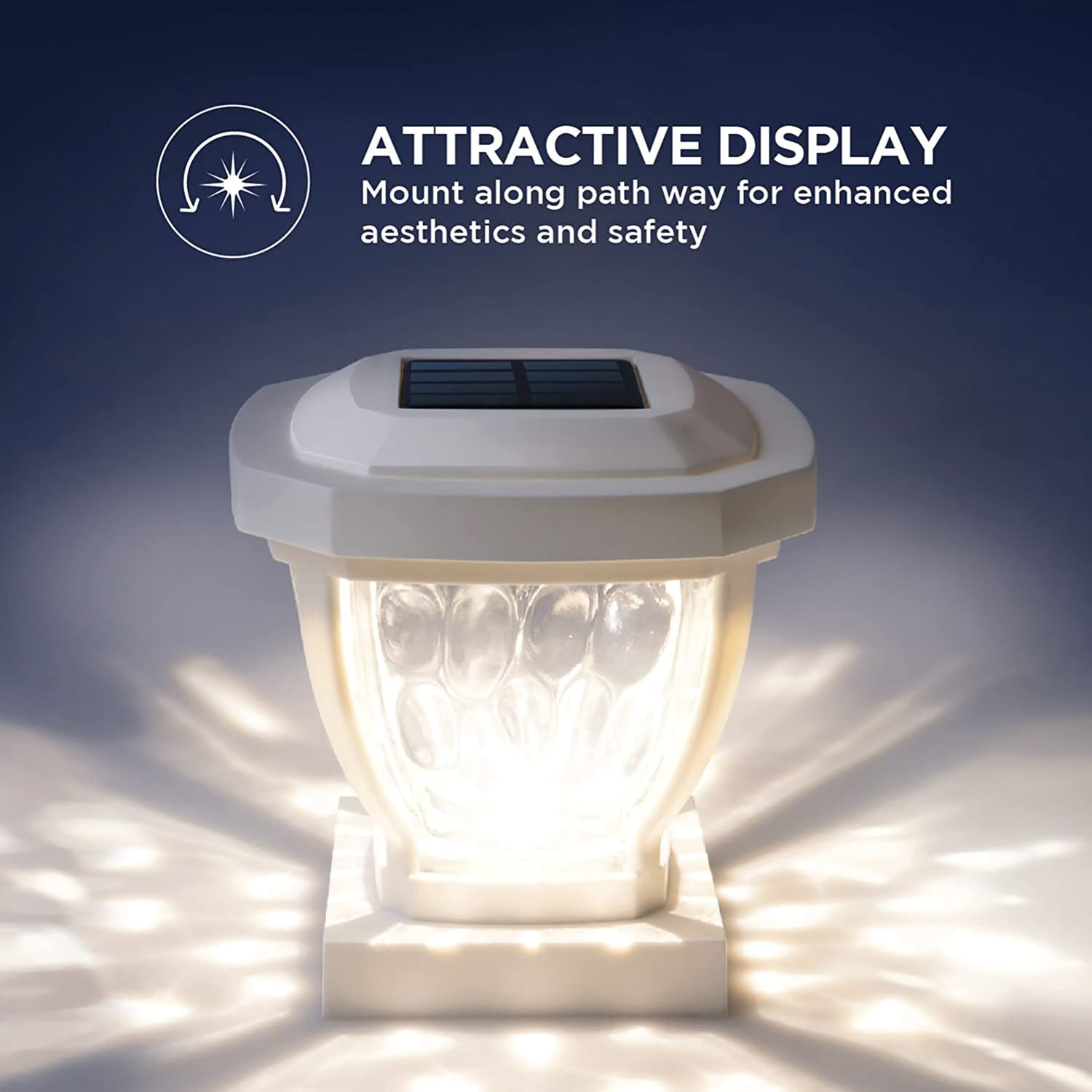 White Solar LED Post Cap Lights with Rippled Glass, 2-Pack