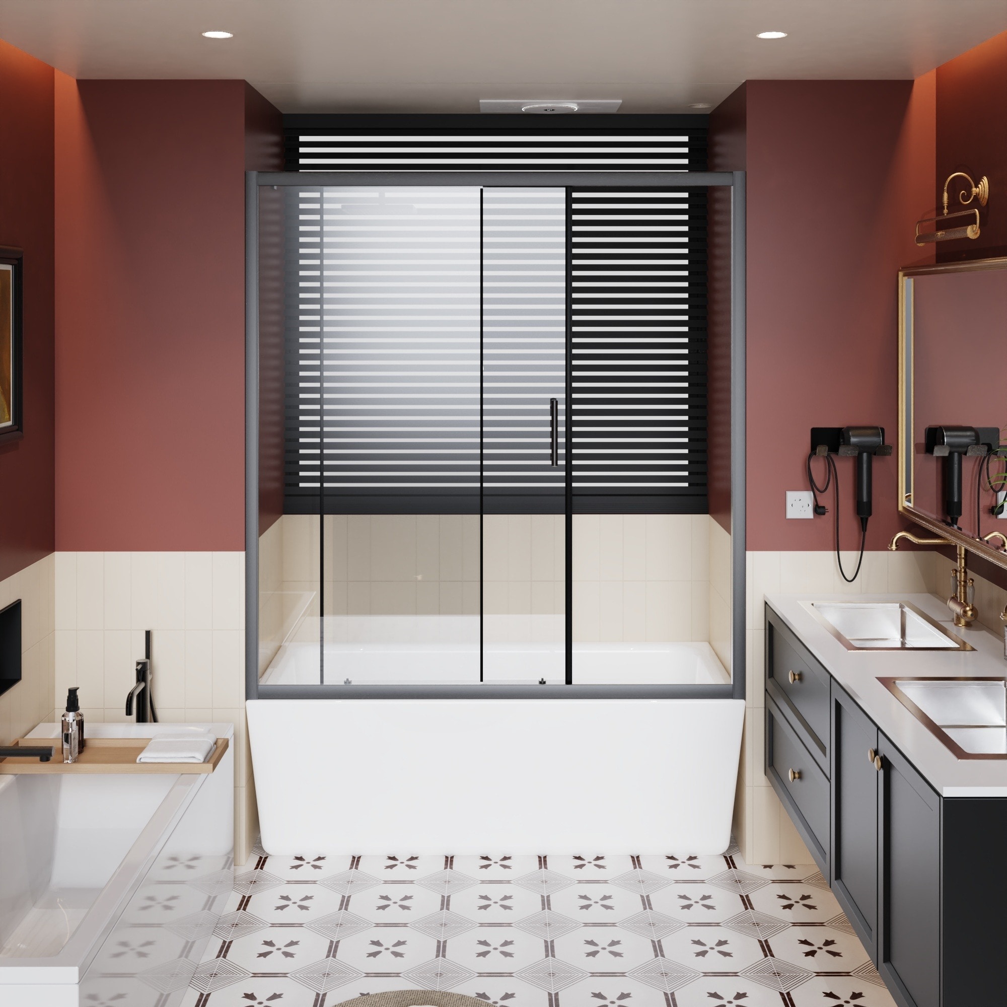 IAK - 60 inch x 62 inch Black Single Sliding Shower Door for Bathtub with 1/5 inch Thick Clear Te...
