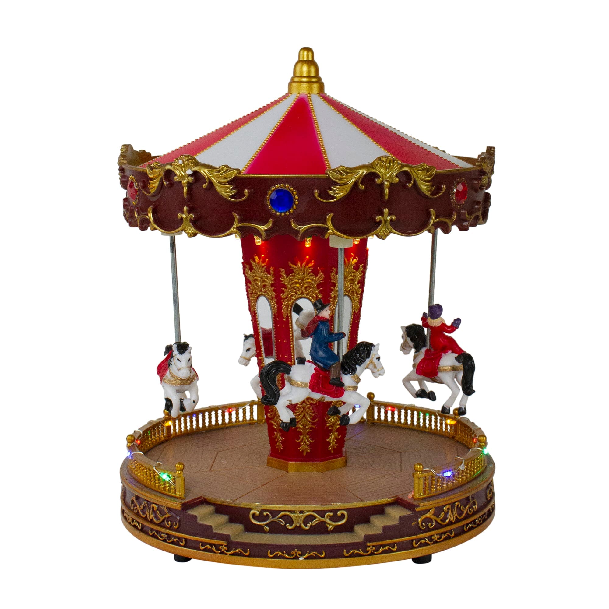 Northlight LED Lighted and Animated Horses Christmas Carousel Village Display - 11 inch