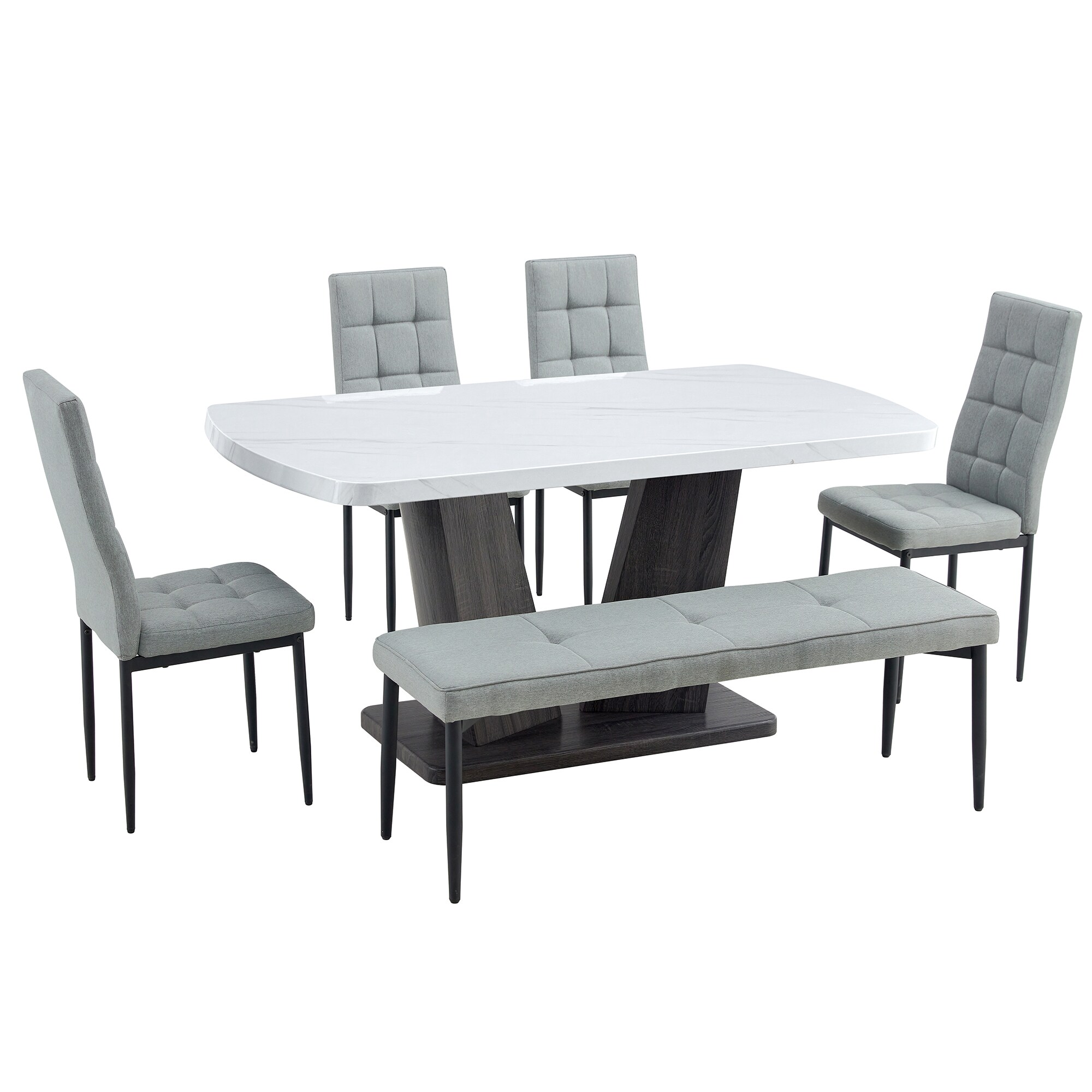 Siavonce Grey+White Contemporary/Modern Dining Room Set with Rectangular Table ( Seats 6 ) #XH02652K