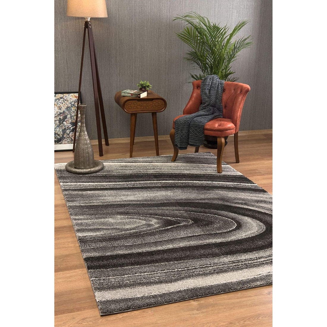HomeRoots 4000394985 4 x 6 (ft) Polyester Dark Grey Rectangular Indoor Abstract Area rug