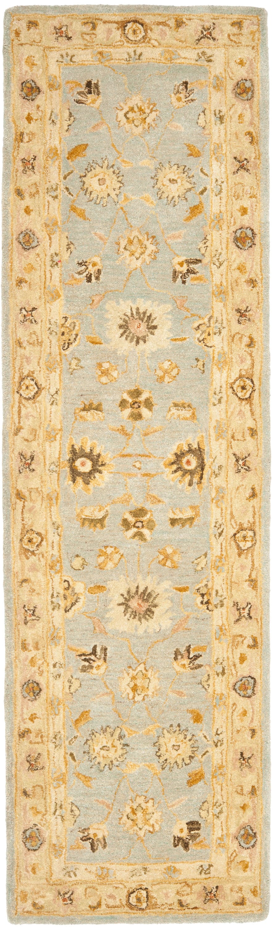 Safavieh AN556B-212 Anatolia Catal 2 x 12 (ft) Tufted Wool Gray Blue/Sage Rectangular Indoor Floral/Botanical Vintage Runner rug