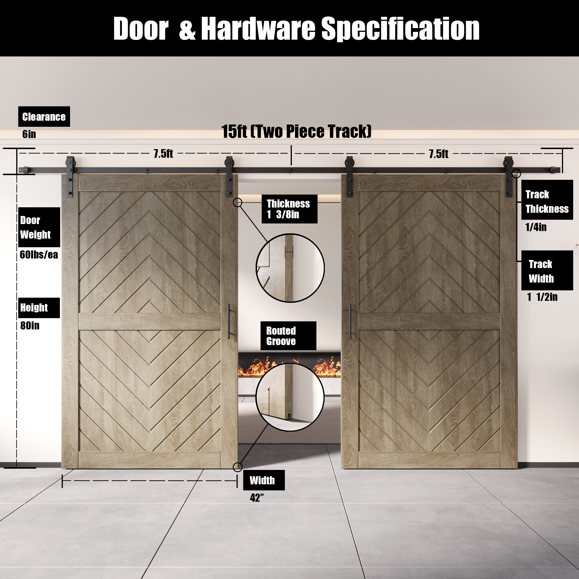 HOMACER YT2H180C-JT2-4280-GR Barn-Doors - View #2