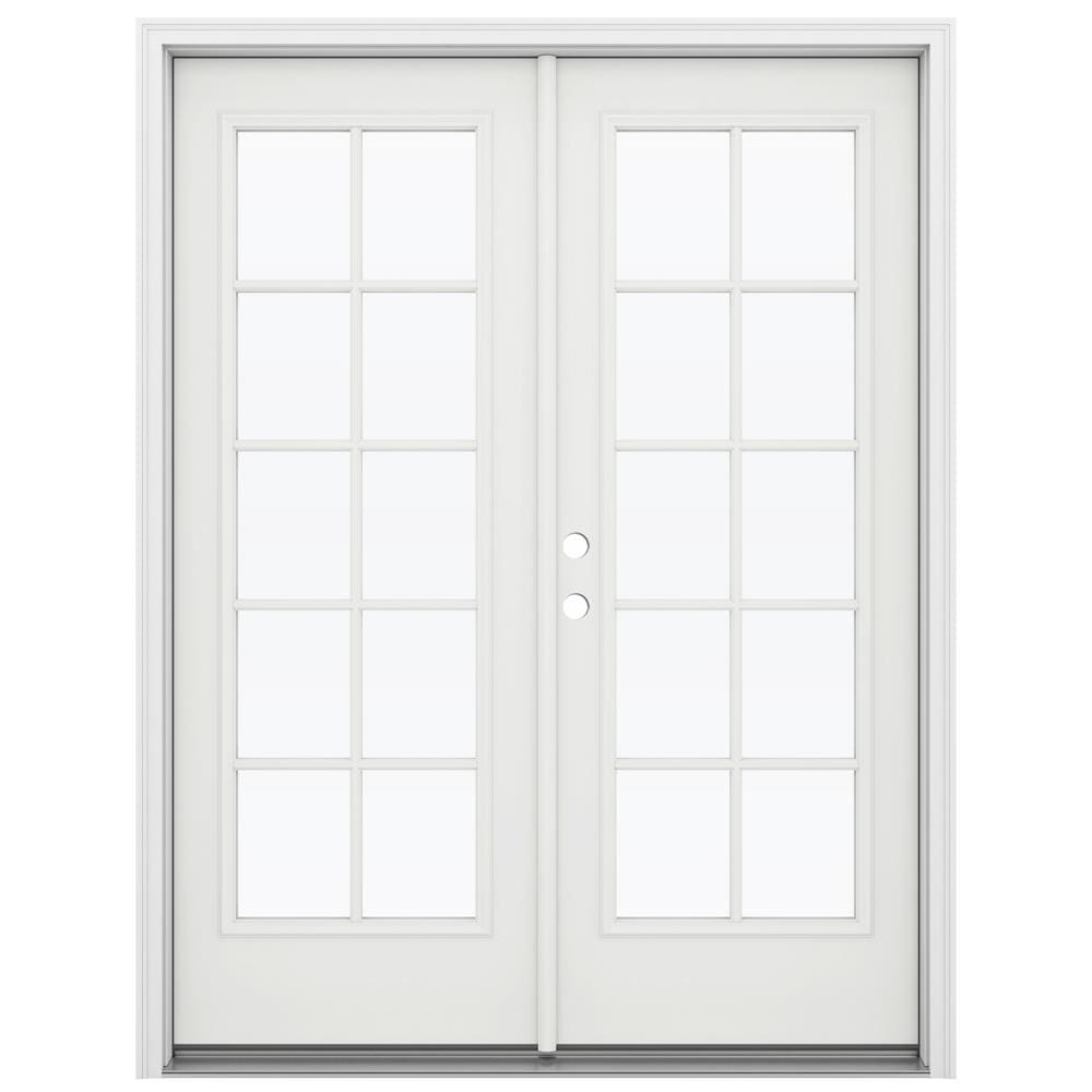 JELD-WEN French 60-in x 80-in x 4-9/16-in Jamb Low-e External Grilles Modern White Steel French Right-Hand Inswing Double Patio Door Brickmould -  LOWOLJW192600019