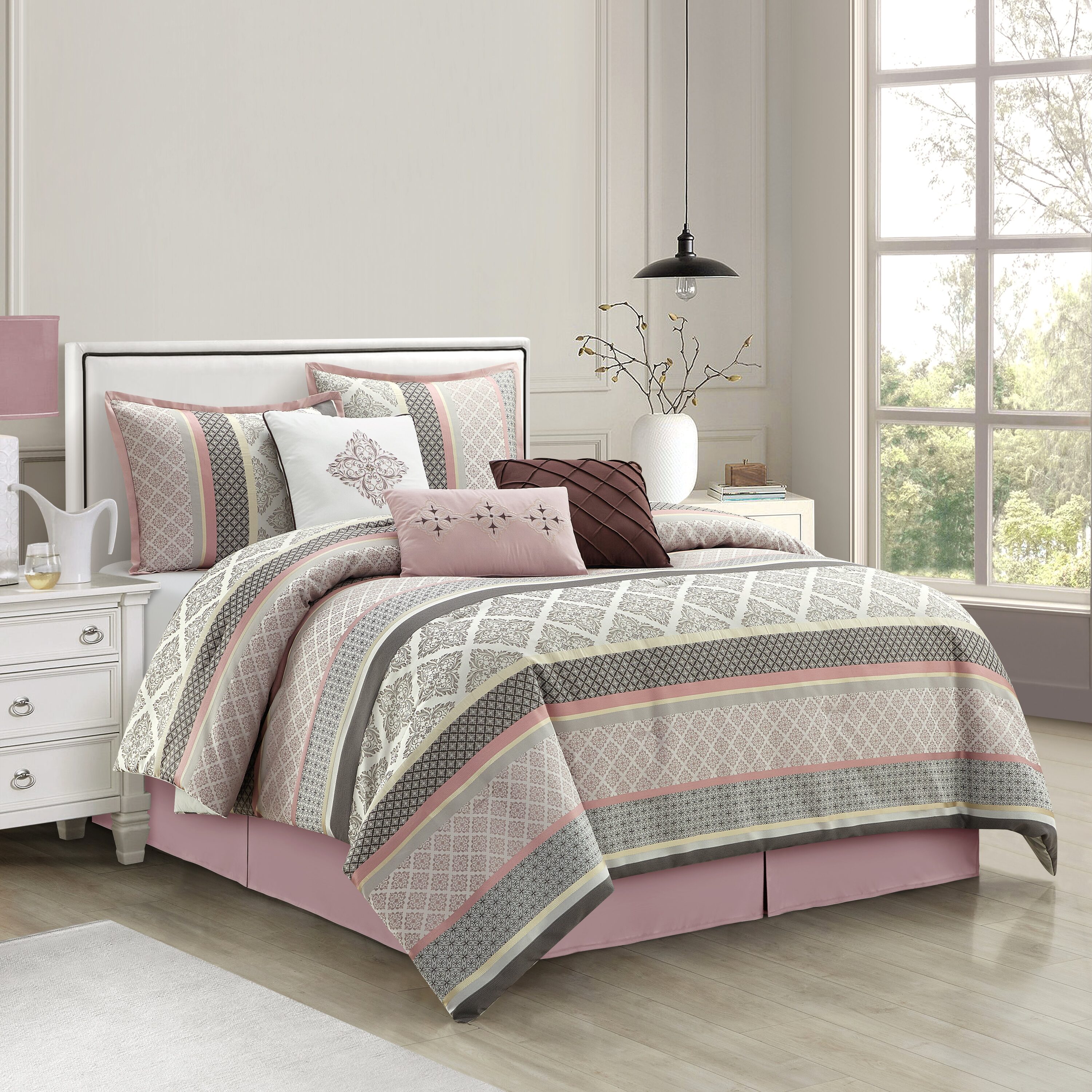 Pink and grey comforter set hotsell