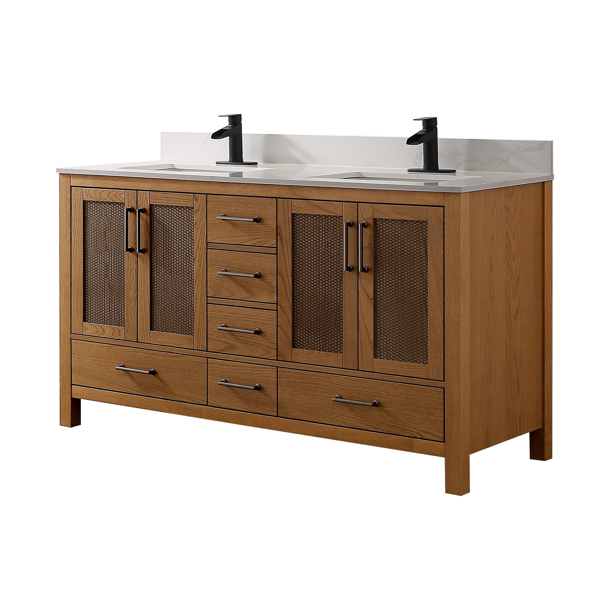 Rainlex 60 inch Free Standing Double Bathroom Vanity with Quartz Top in Brown