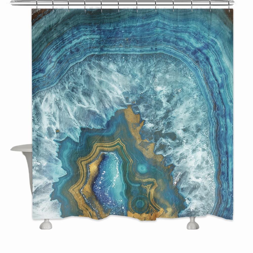 Laural Home BGFA72SC 71.0-in W x 72-in L Blue Gold Mineral Abstract Polyester Shower curtain