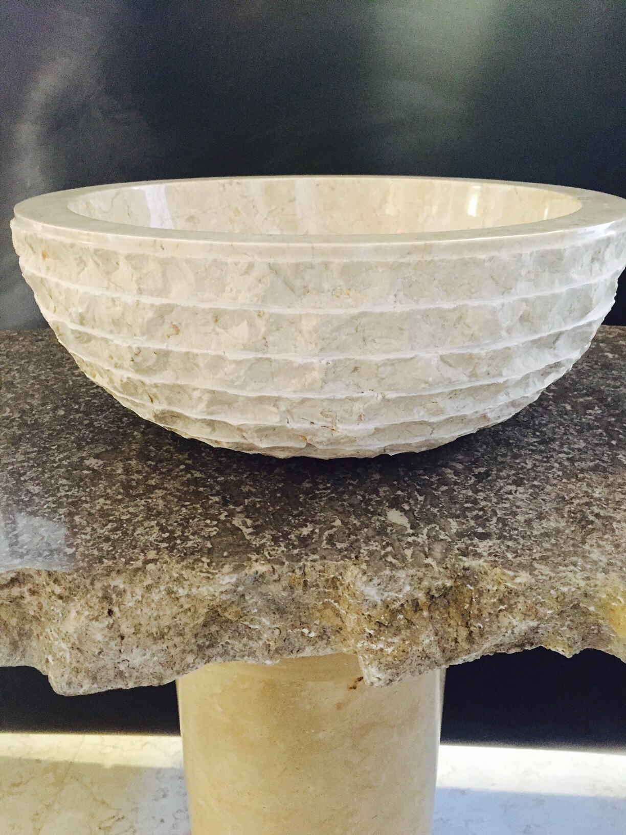 Natural Stone Veneer R50-20X8C-SNK-AL NaturalStone Chiseled Vessel Sink - Almond20inx8in 1 Square feet Almond Stone veneer