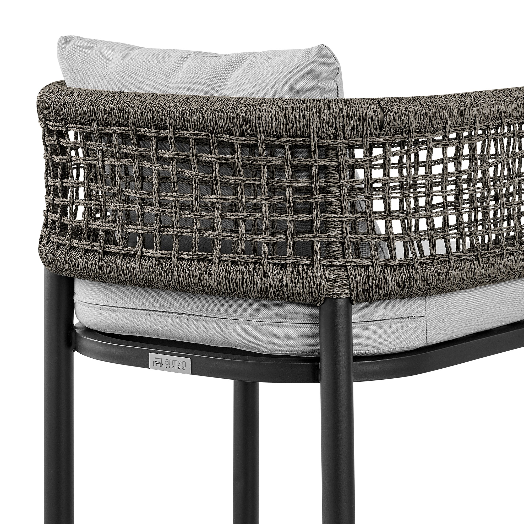 Alegria Gray Aluminum and Rope Outdoor Bar Stool with Cushions