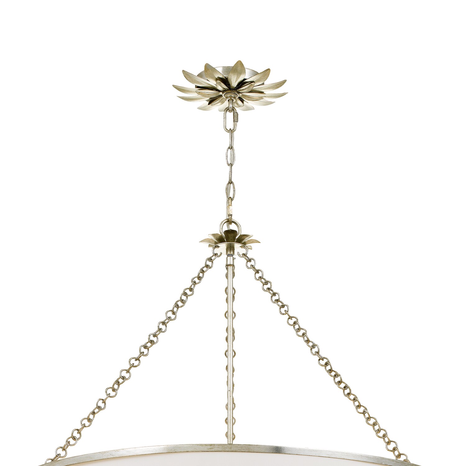Antique Silver 8-Light Chandelier with White Silk Drum Shade