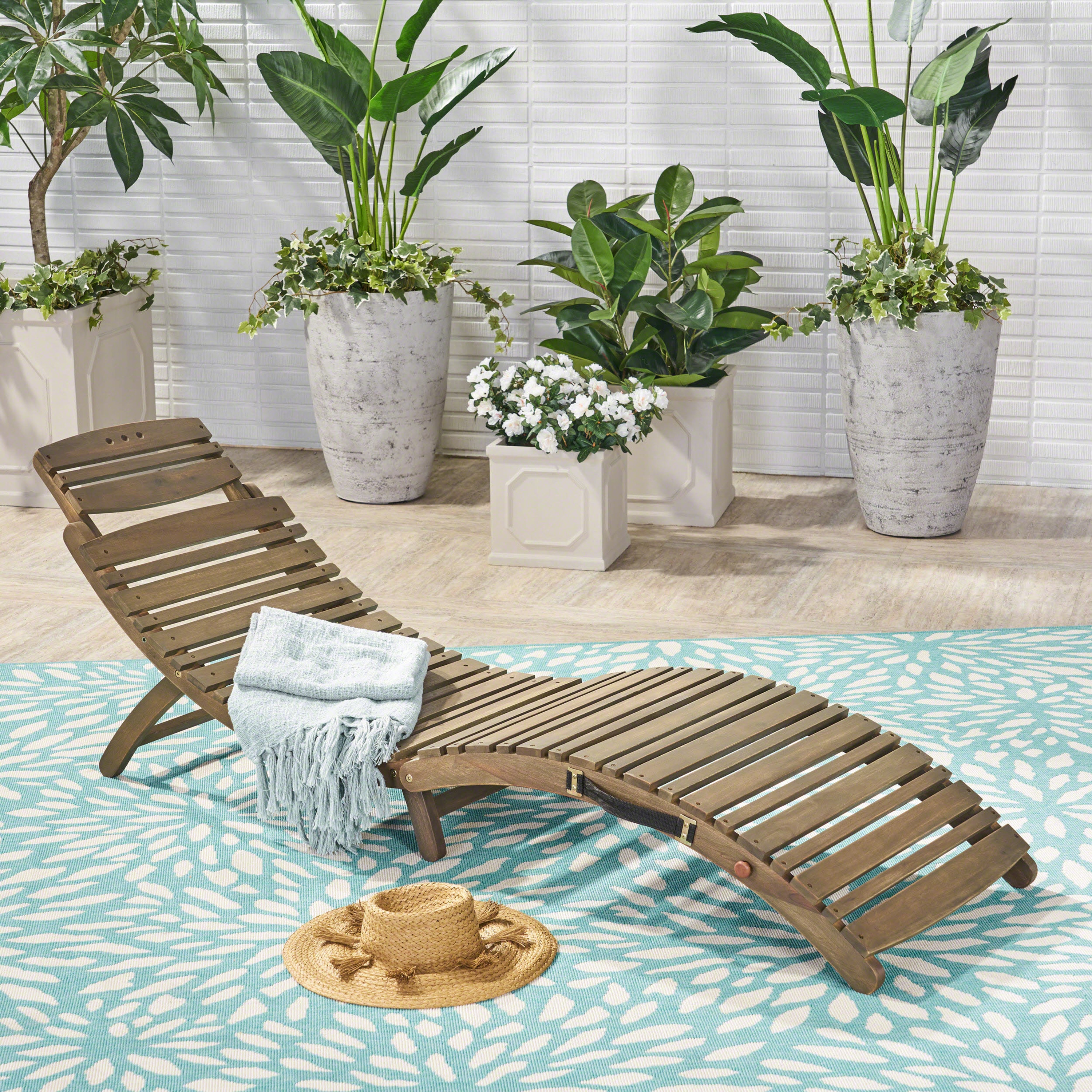 Best Selling Home Decor 305056L Lahaina Gray Wood Frame Stationary Chaise Lounge Chair with Gray Cushioned Seat
