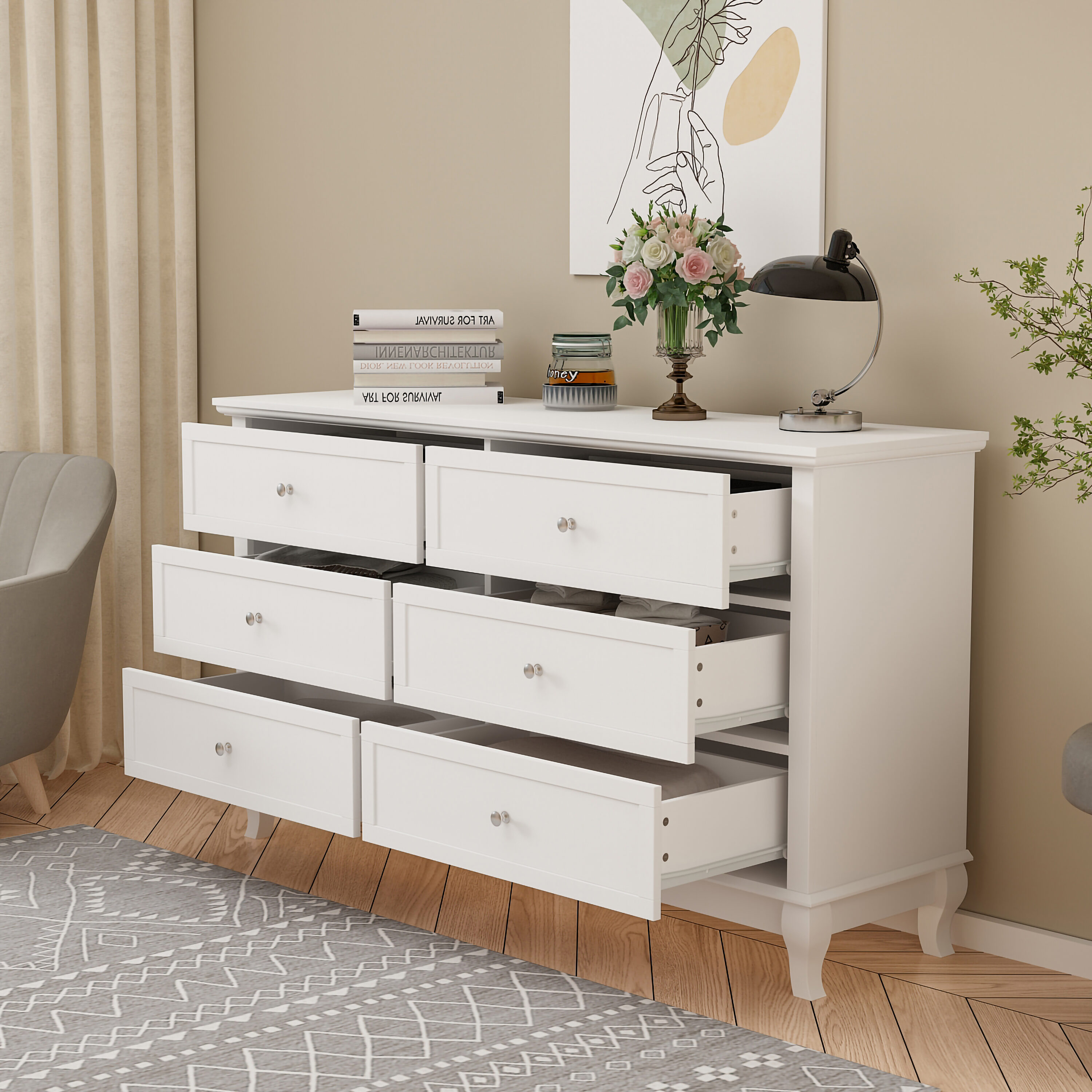 FUFU&GAGA Contemporary White 6-Drawer Standard Dresser With Anti ...