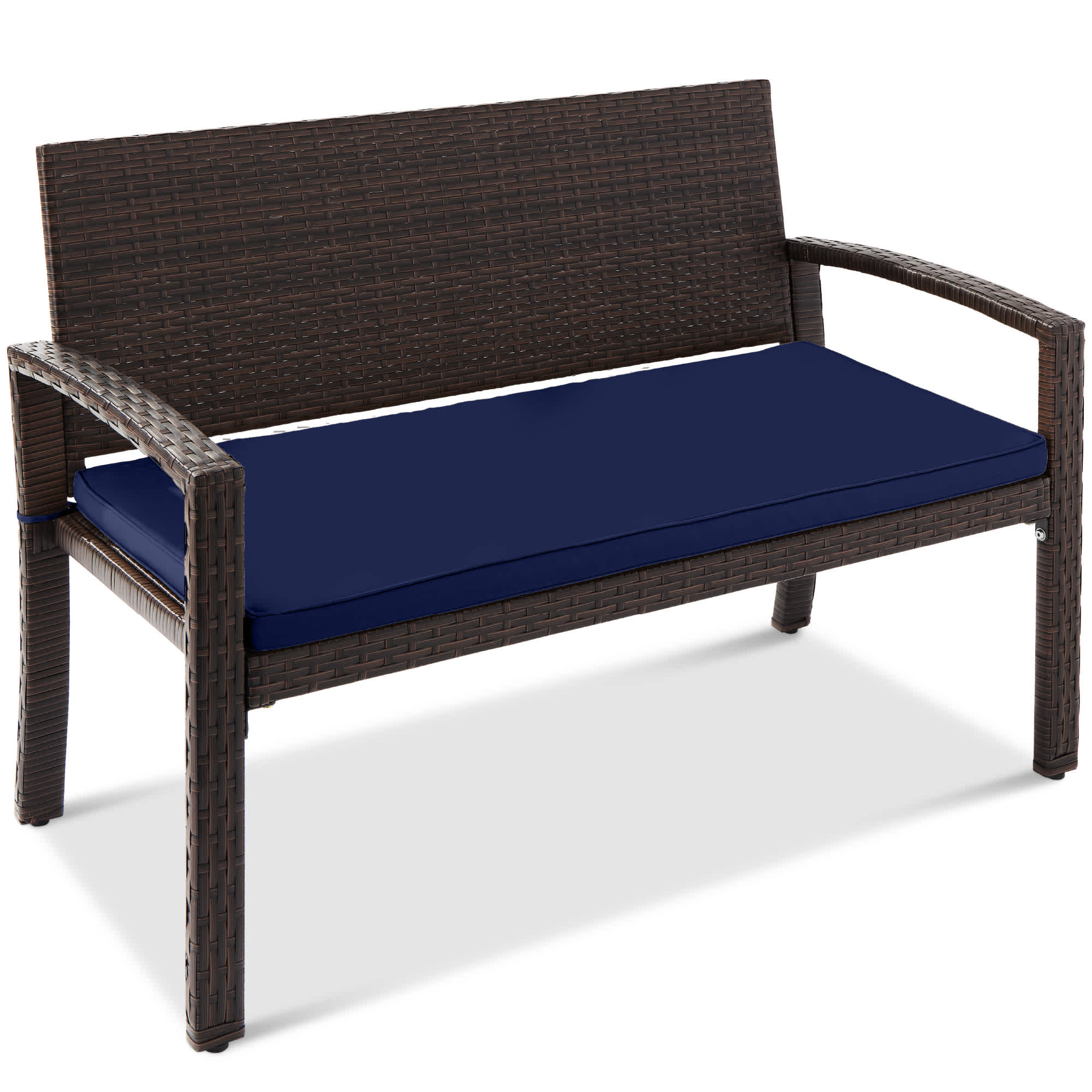 Best Choice Products SKY8840  2-Person Outdoor Wicker Bench Garden Patio Porch Furniture w/ 700lb Capacity - Navy/Brown
