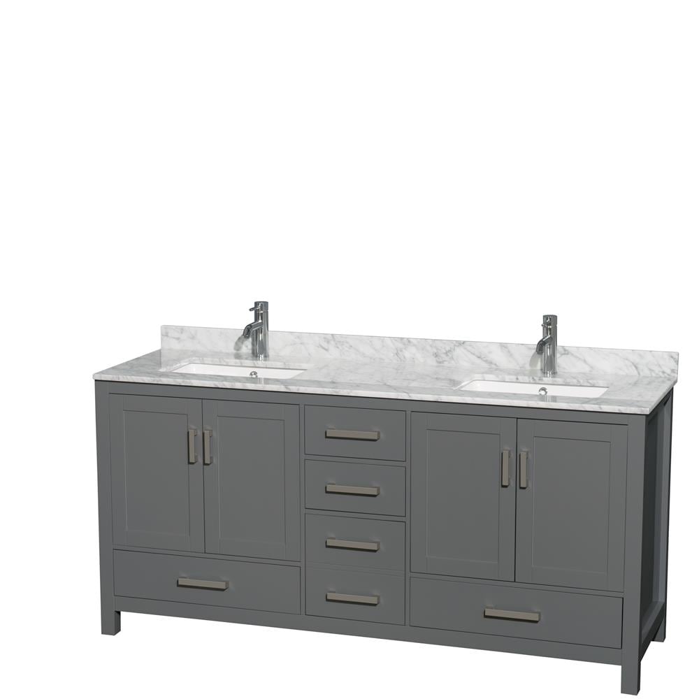 Wyndham Collection WCS141472DKGCMUNSMXX Sheffield 72-in Dark Gray with Brushed Chrome Trim Undermount Double sink Bathroom Vanity with White Carrara Marble Natural marble Top
