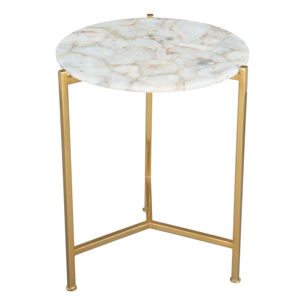 HomeRoots 364651 Julia Agate Gold Stone Round Modern End Table