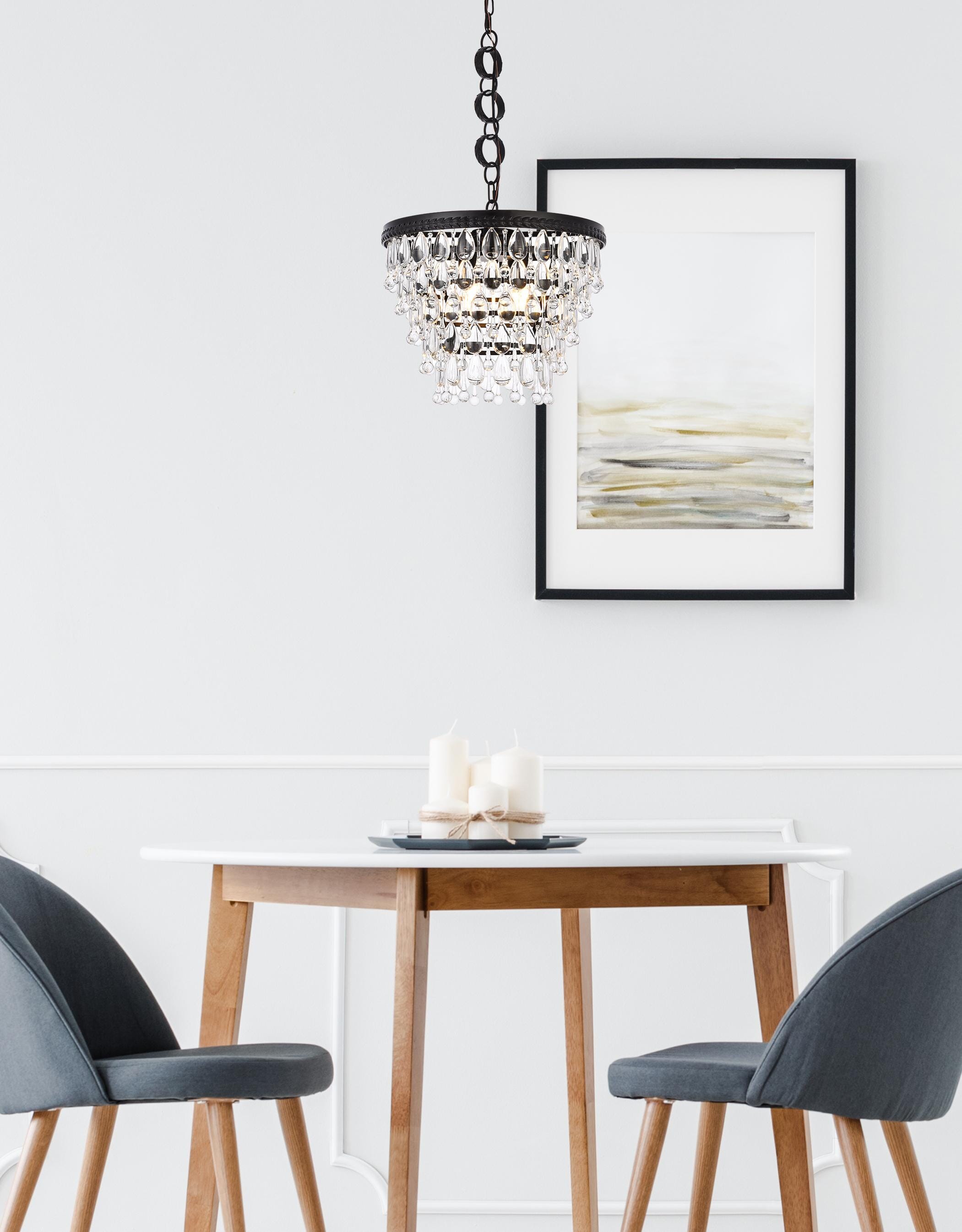 Nordic Black Iron and Crystal 4-Light Pendant Chandelier