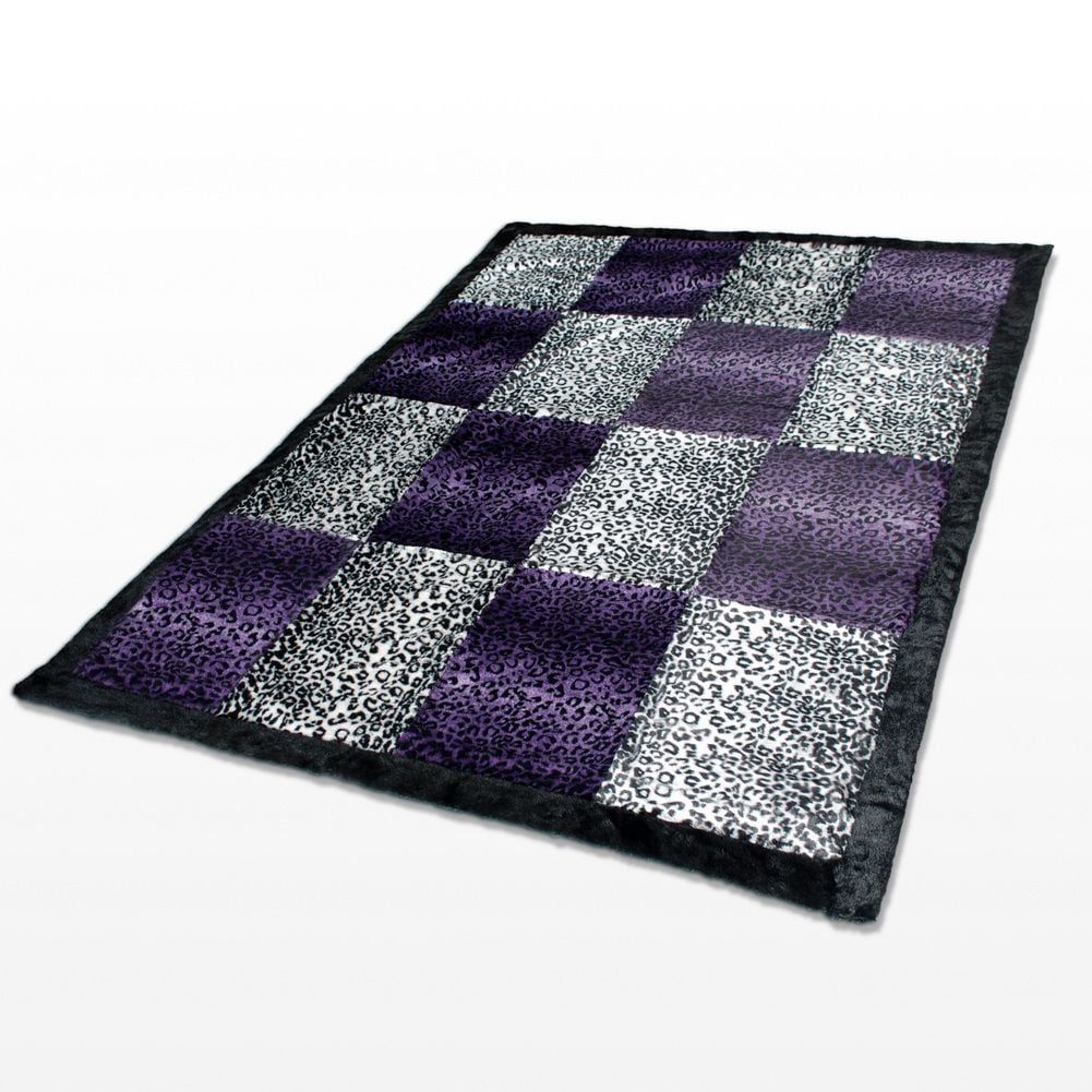 Slickblue Animal Style Patchwork Throw Blanket (61 in x 86.6 in) Purple Micro Fleece Faux Fur Plush Back Down Alternative Filling for Bed Sofa Couch Living Room Travel Use