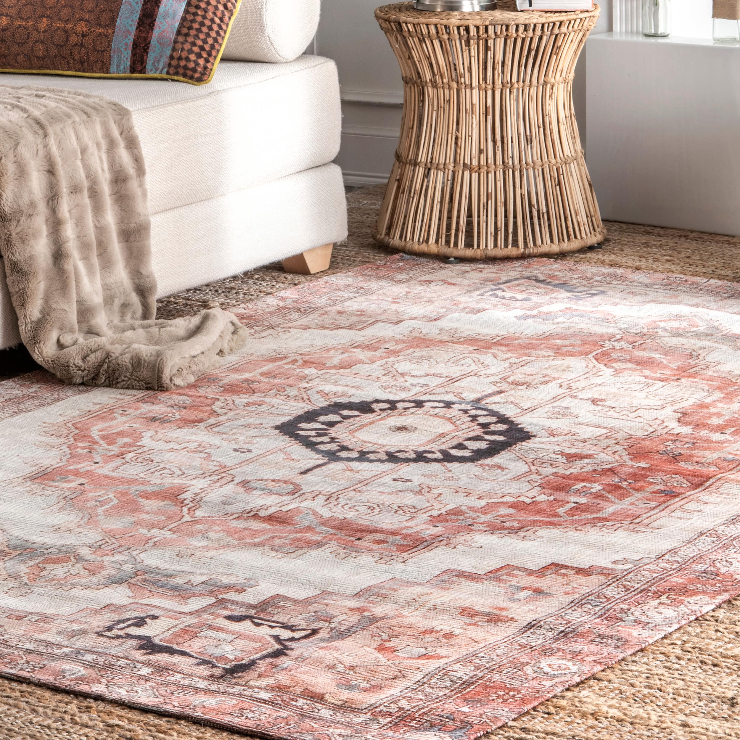 Multicolor Vintage Medallion Wool Blend Area Rug