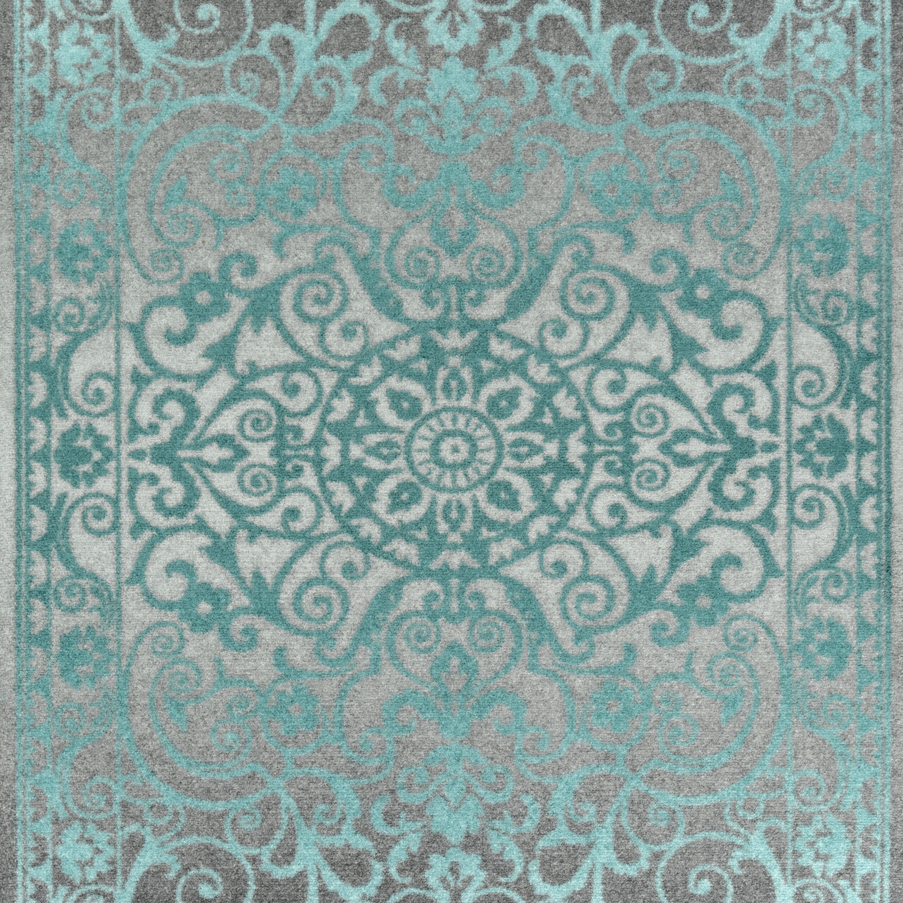 Vintage Scroll Grey Blue Synthetic Washable Accent Rug 20"x17"